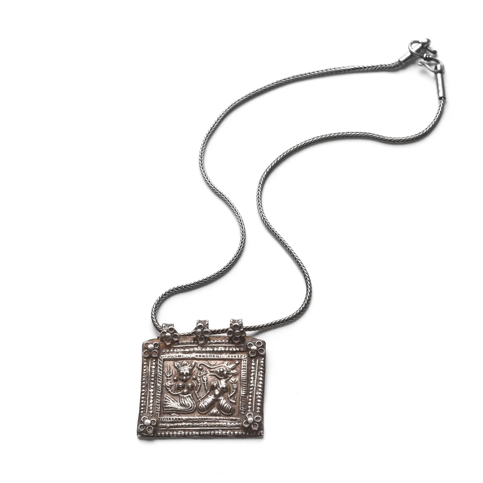 Tribal Indian Silver Ganesh & Parvati Amulet - 19thC