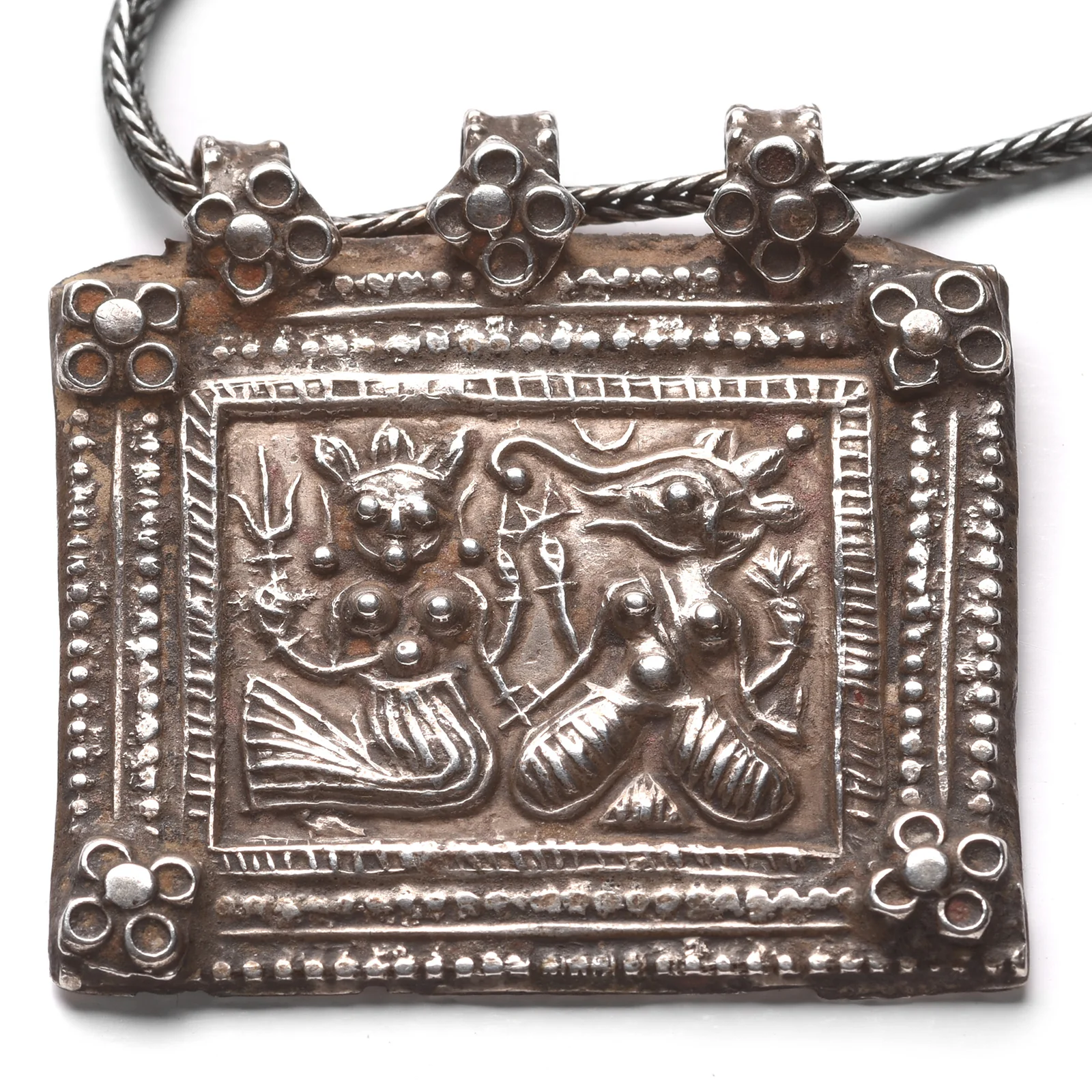Tribal Indian Silver Ganesh & Parvati Amulet - 19thC - Image 2