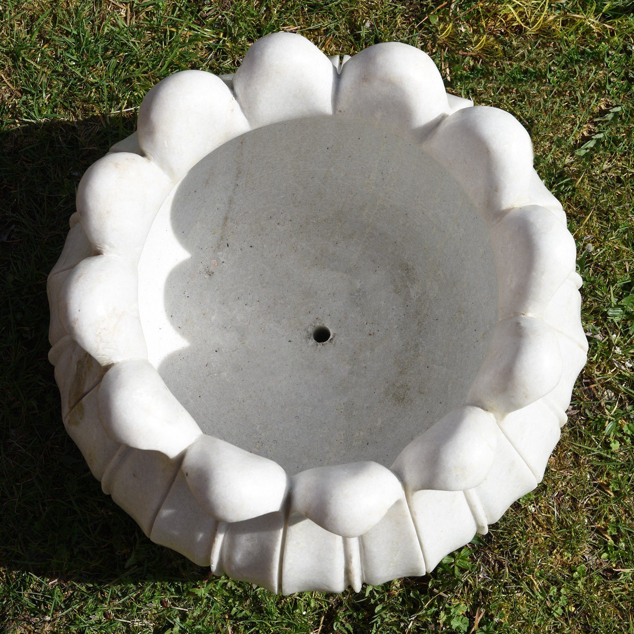 Hand Carved White Marble Planter  - Lotus Design - Image 4