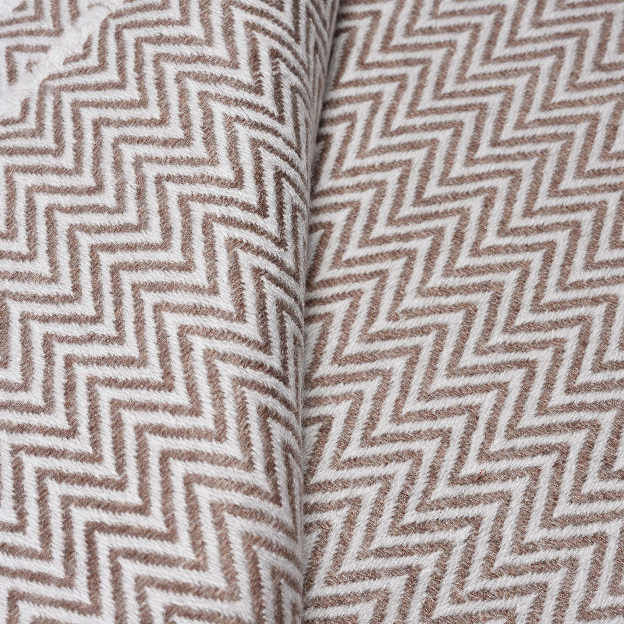 Wool Throw from Kashmir -Zig Zag Taupe - Image 3