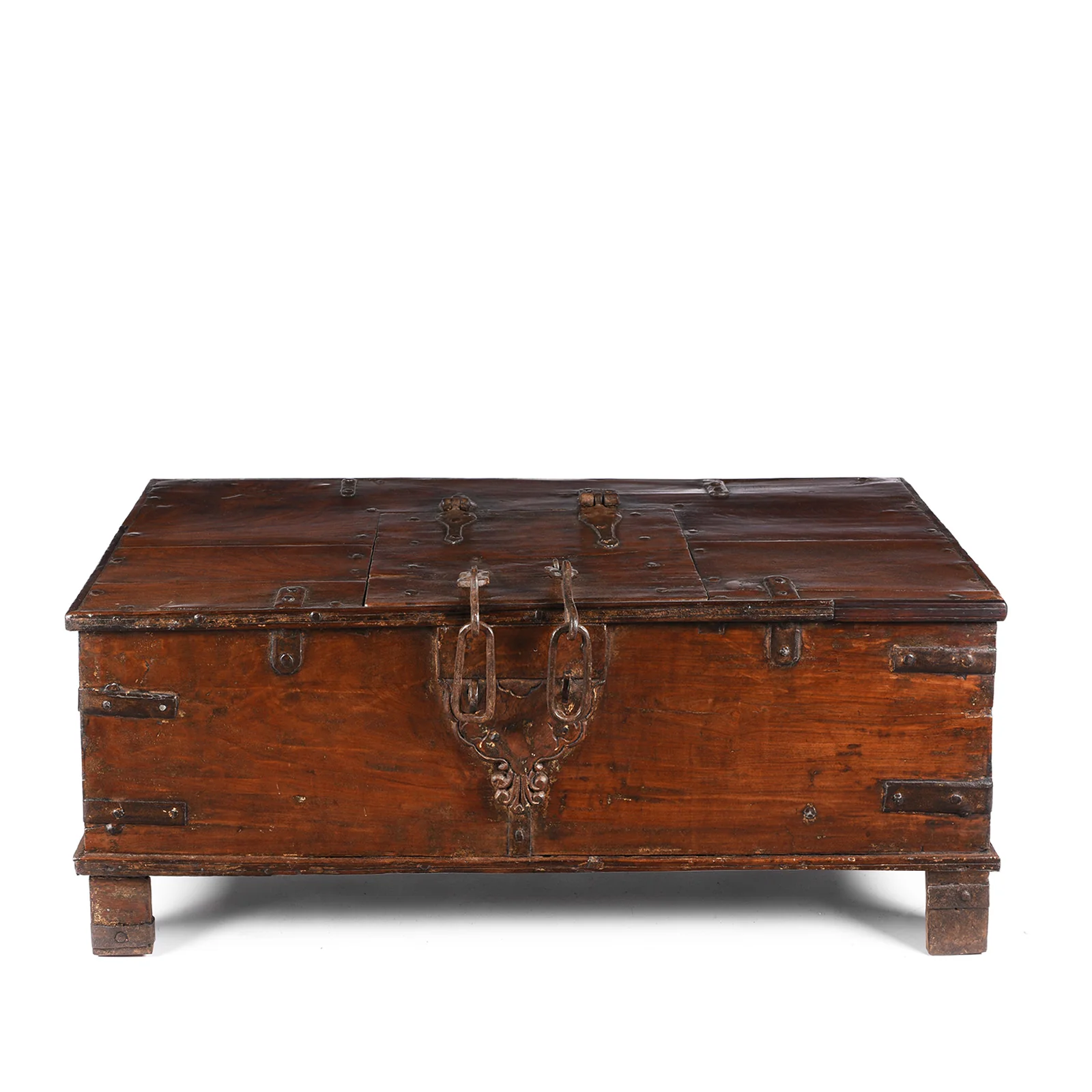 Iron Bound Indian Teak Chest From Gujarat - 18thC