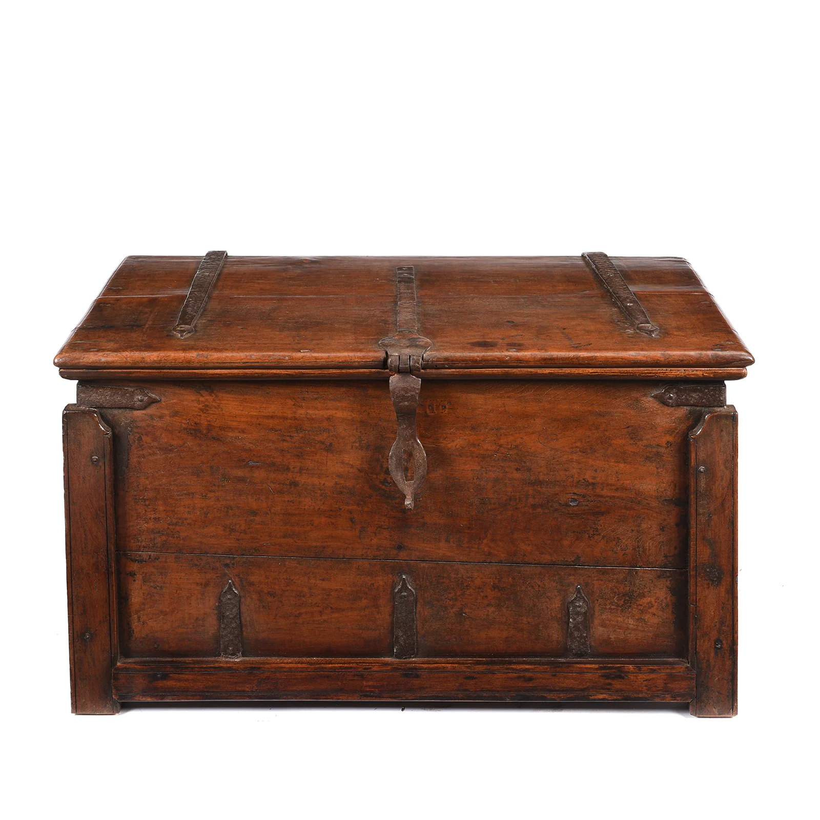 Iron Bound Indian Teak Chest From Goa - 19thC