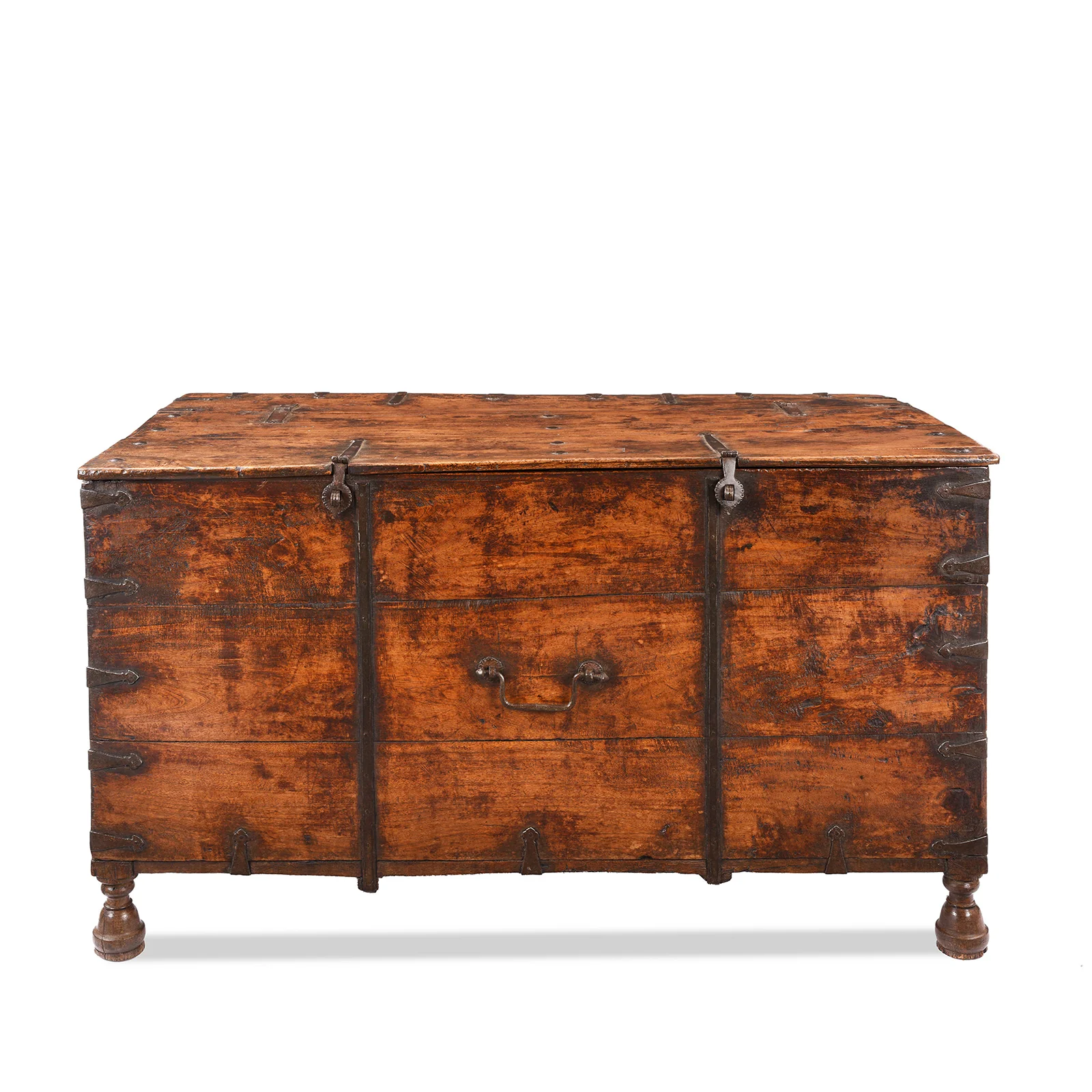 Iron Bound Teak Chest From Rajasthan - 19th Century