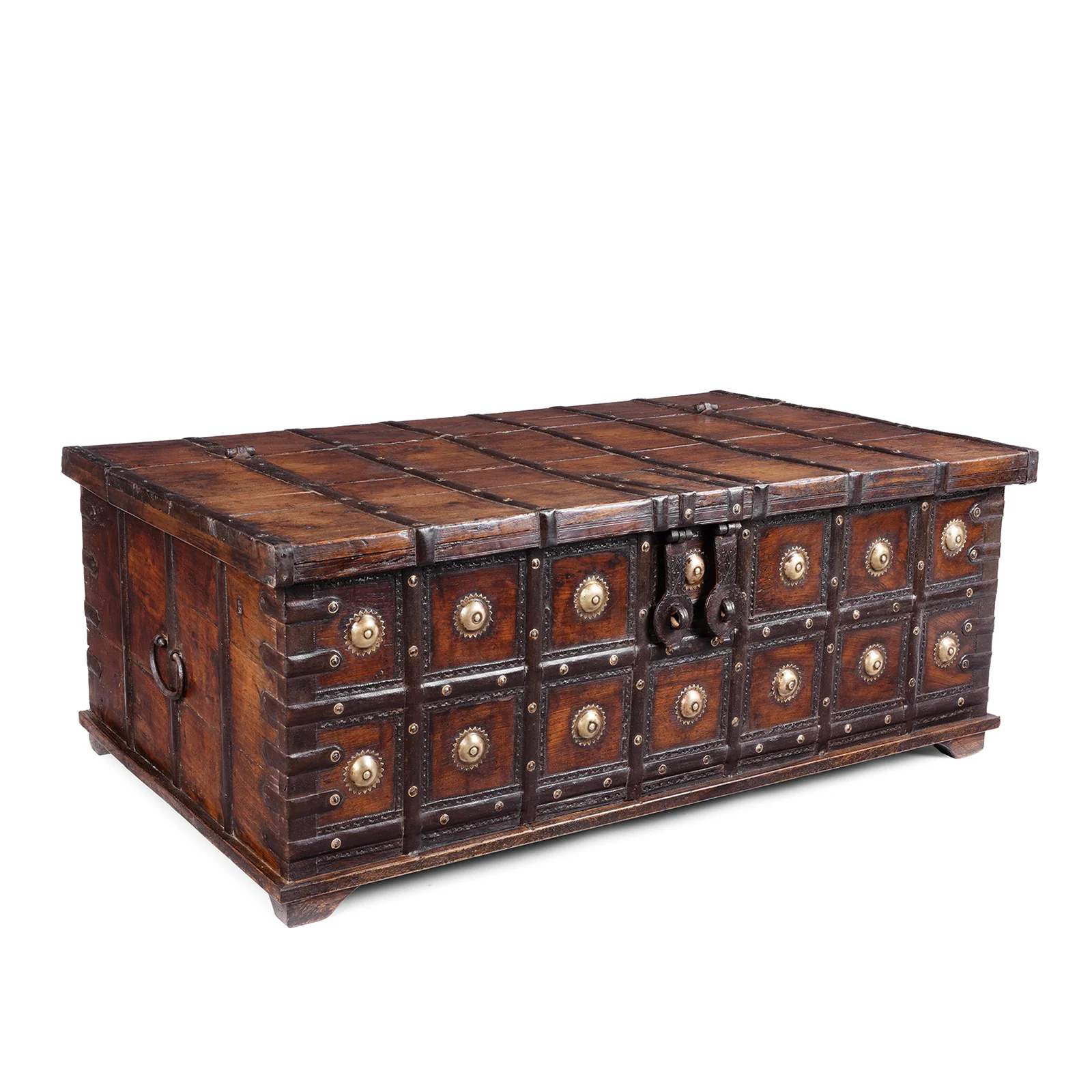 Iron Bound Coffee Table Chest From Gujarat - 19th Century