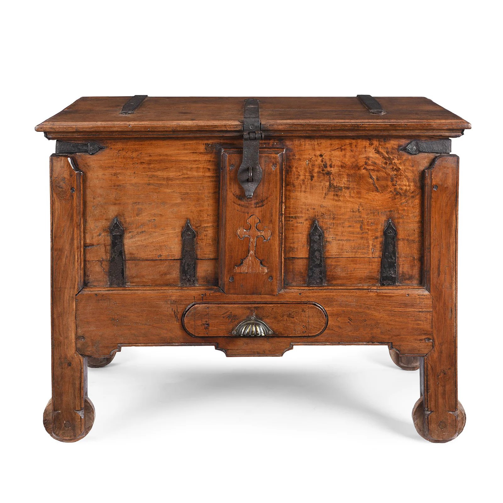 Iron Bound Teak Merchant Chest From Goa - 19th Century