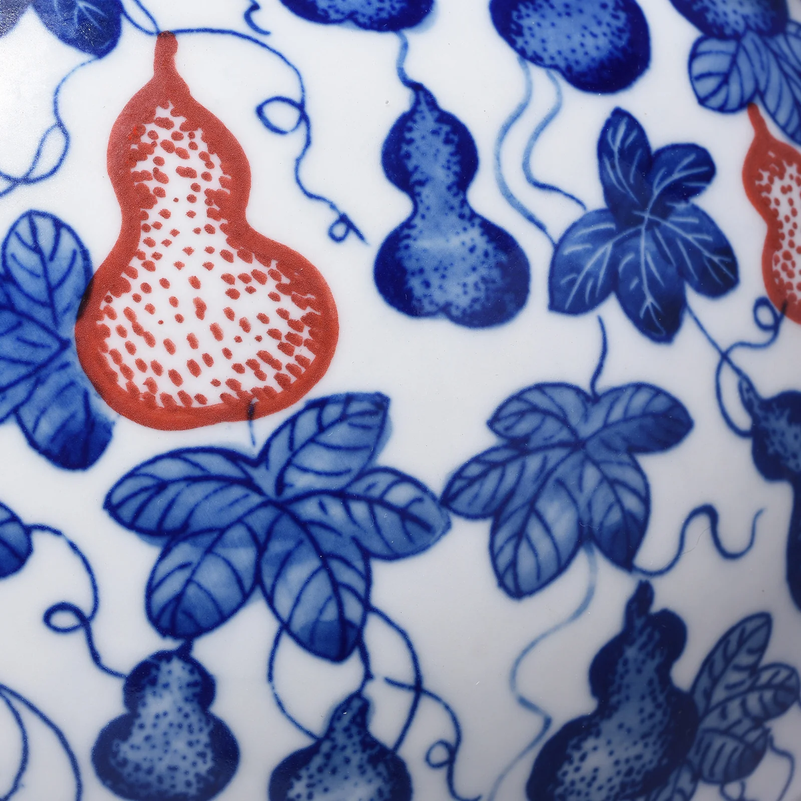 Iron Red, Blue & White Porcelain Huluping Double Gourd Vase - Large - Image 4