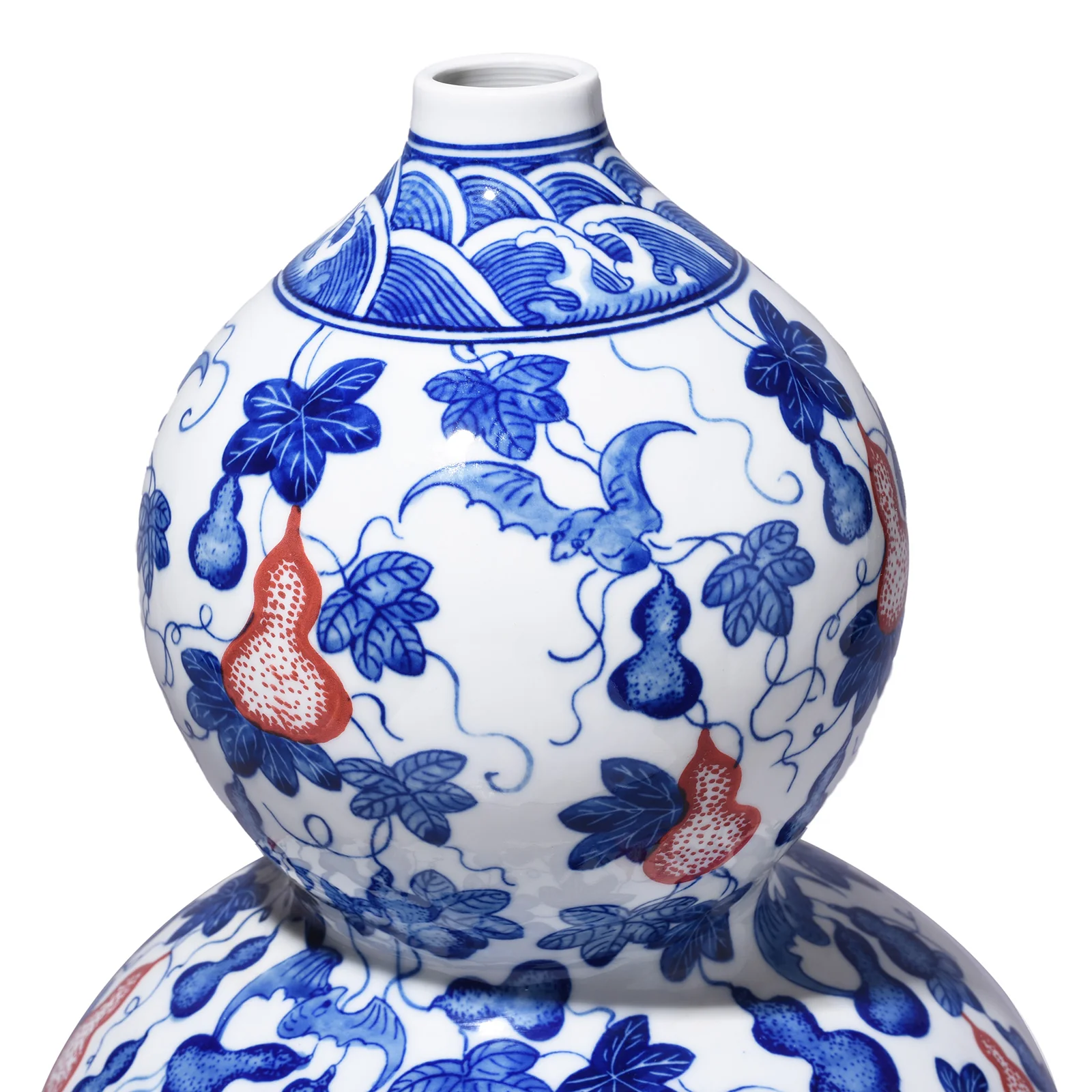 Iron Red, Blue & White Porcelain Huluping Double Gourd Vase - Large - Image 5