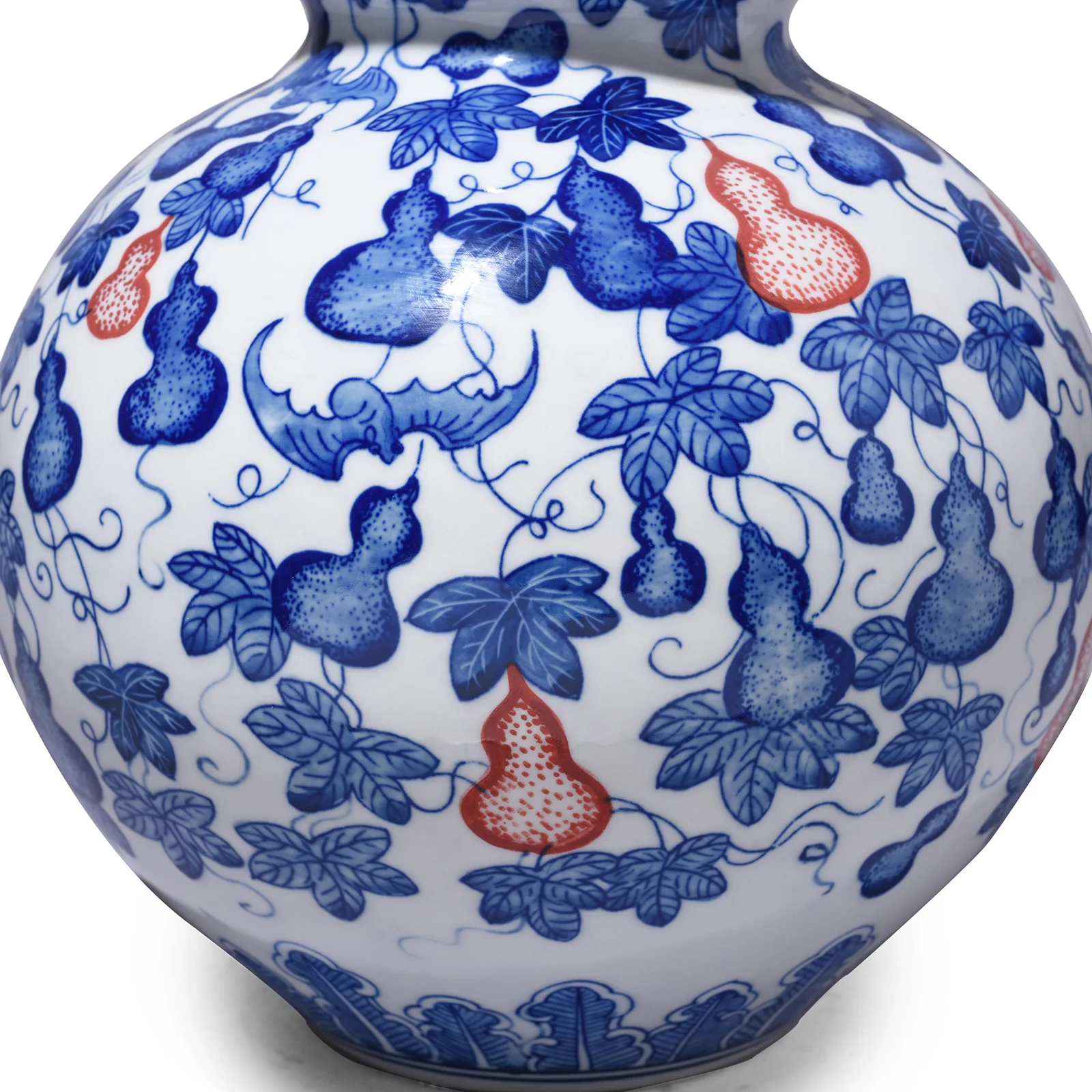 Iron Red, Blue & White Porcelain Huluping Double Gourd Vase - Large - Image 6