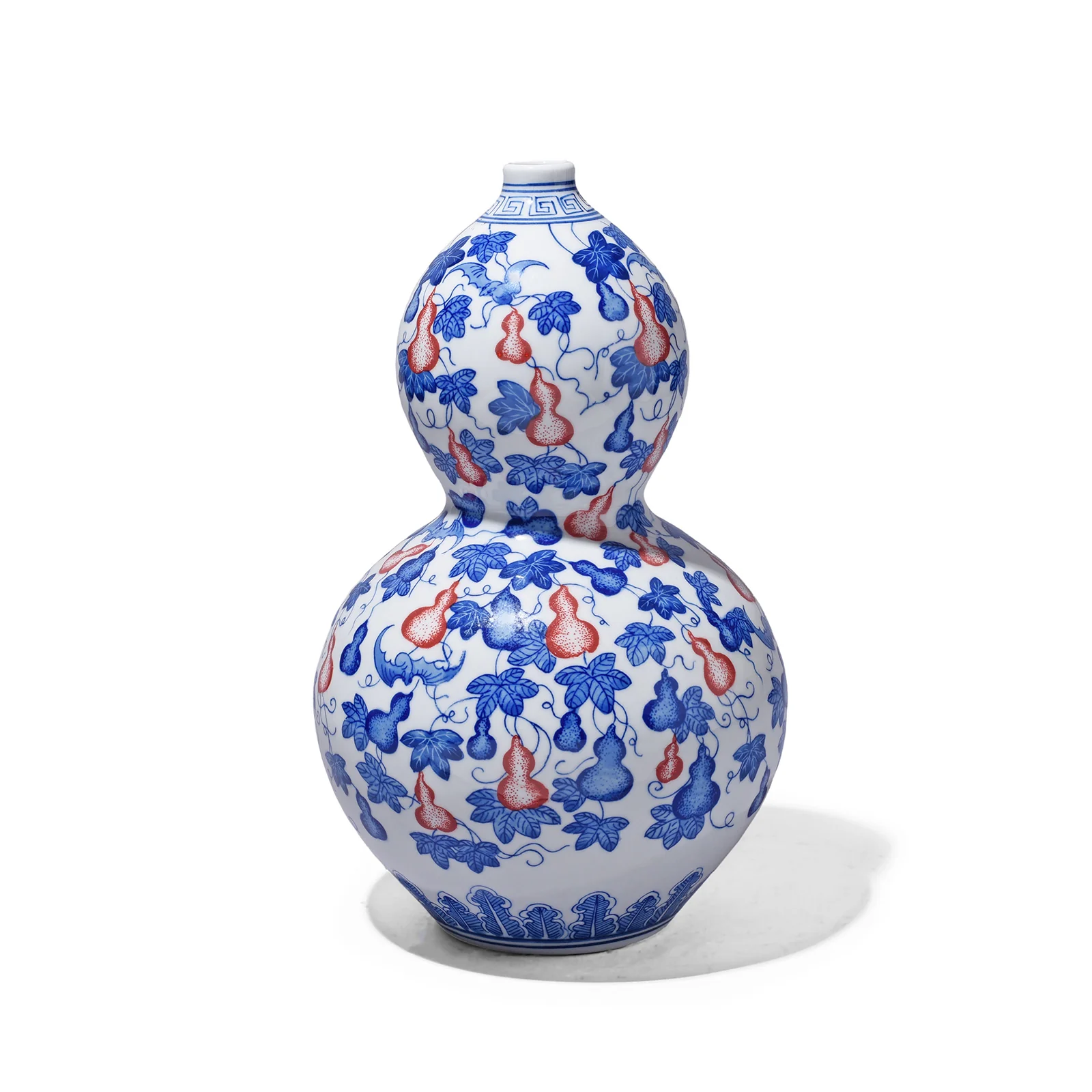 Iron Red, Blue & White Porcelain Huluping Double Gourd Vase - Large - Image 7