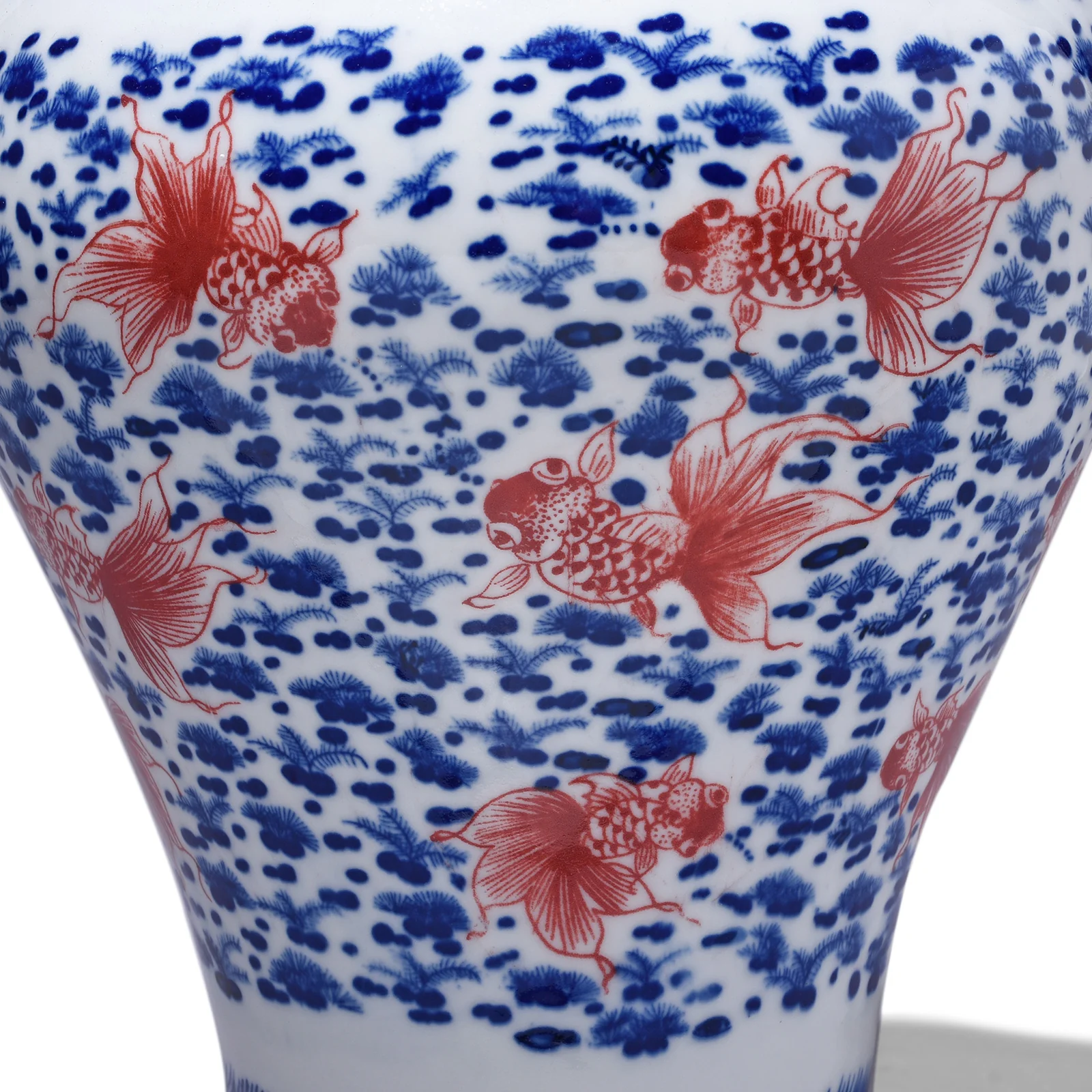 Blue & White Porcelain Temple Jar - Copper Fish - Image 5