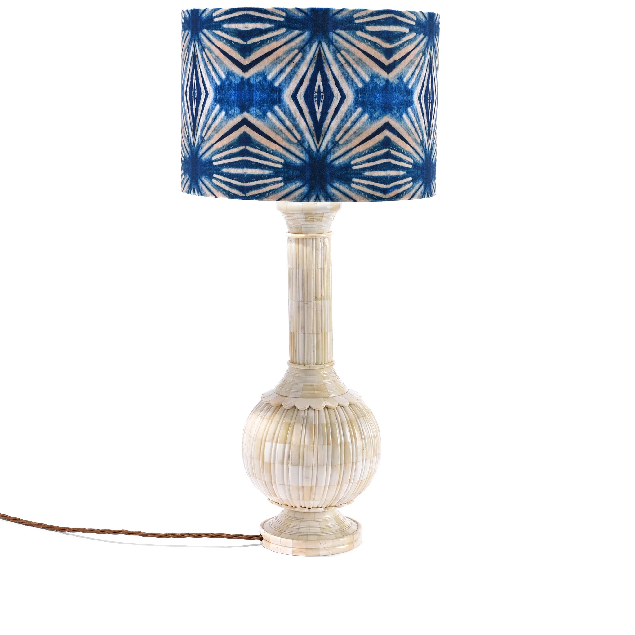 Indigo Itajime Diamond Drum Lamp Shade - Image 2