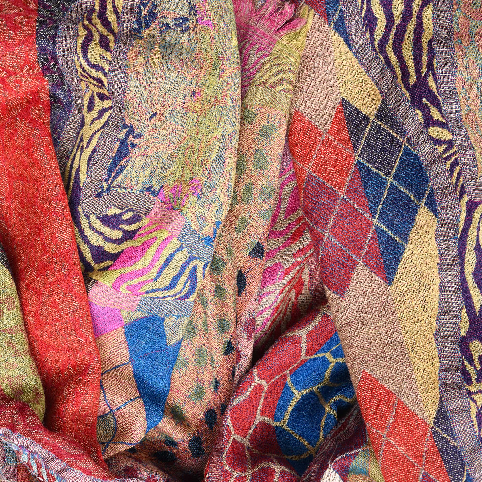 Multicoloured Jacquard Merino Wool Shawl - Image 3