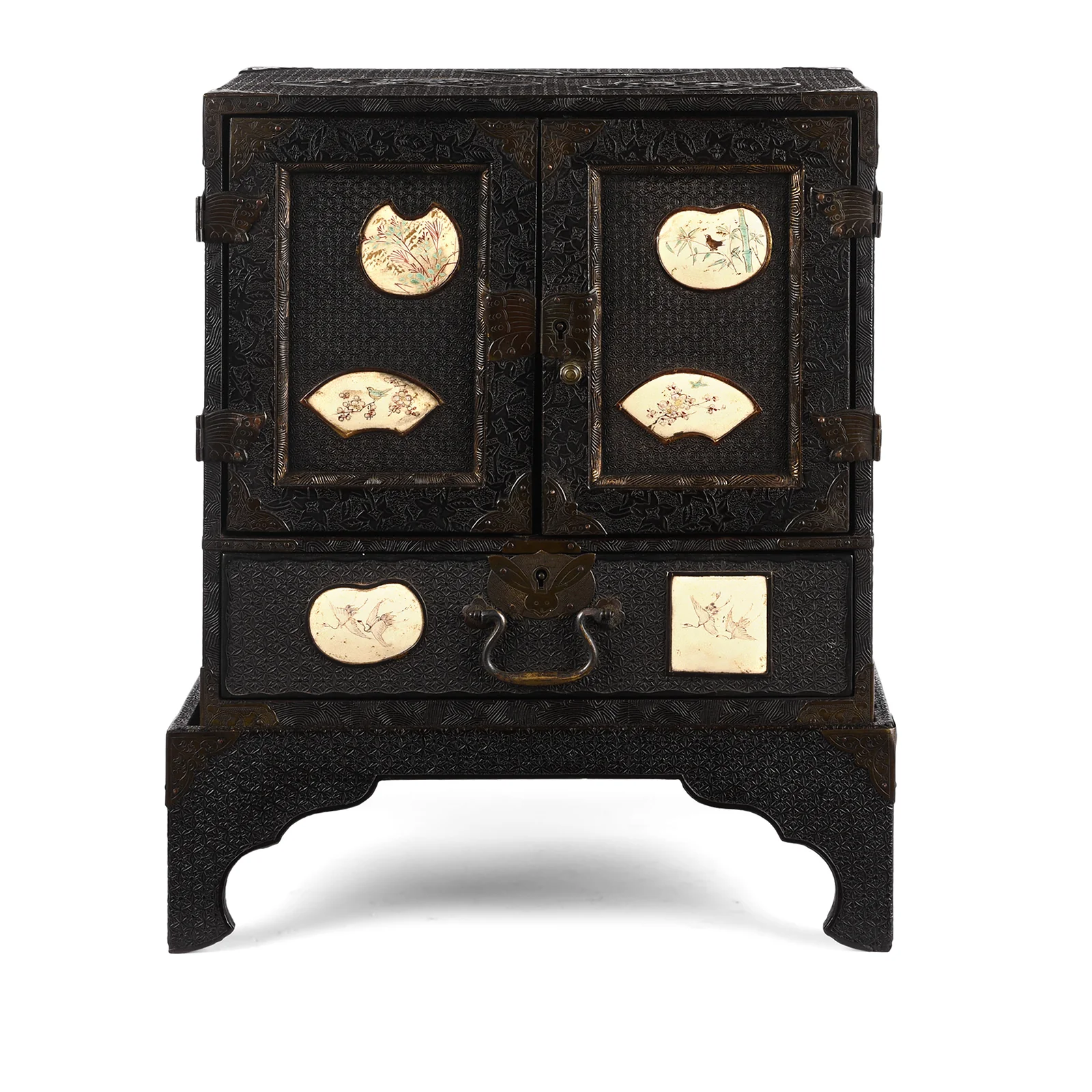 Japanese Black Lacquer Kodansu Jewellery Cabinet - Meiji Period