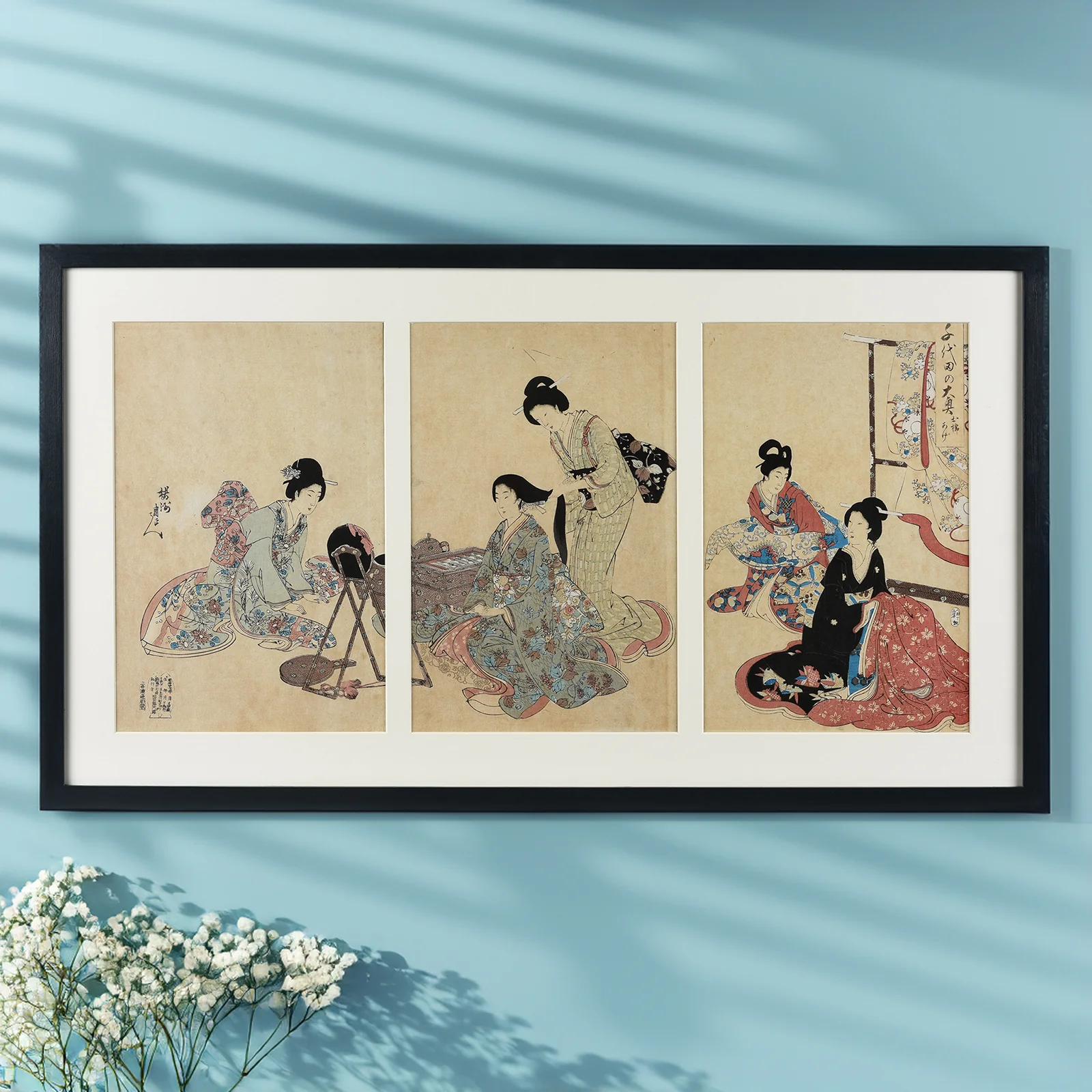 'Hair Styling' Woodblock Triptych By Chikanobu