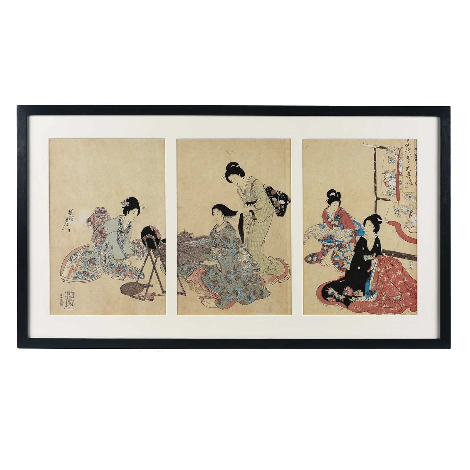 'Hair Styling' Woodblock Triptych By Chikanobu - Image 3