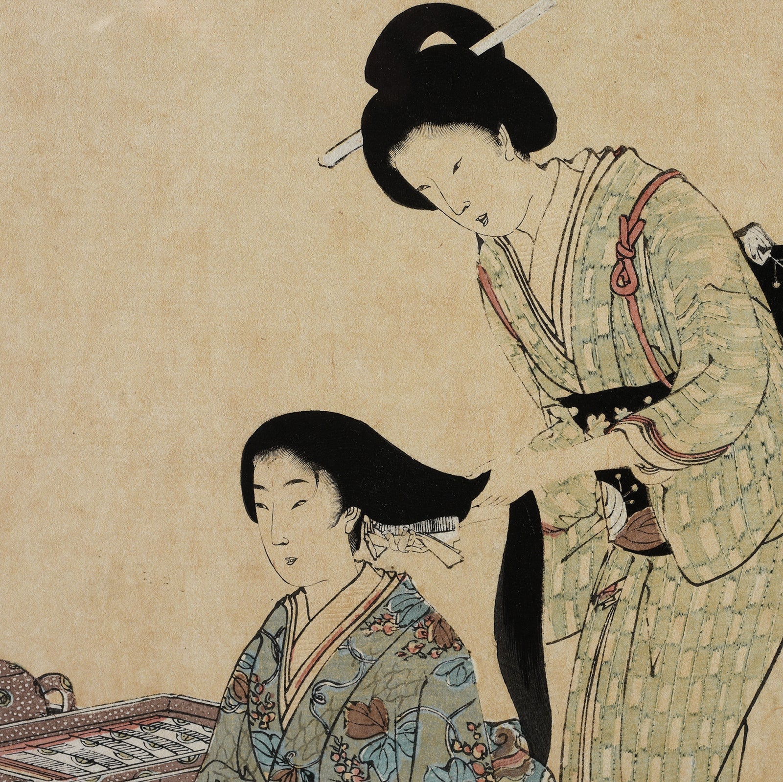 'Hair Styling' Woodblock Triptych By Chikanobu - Image 6