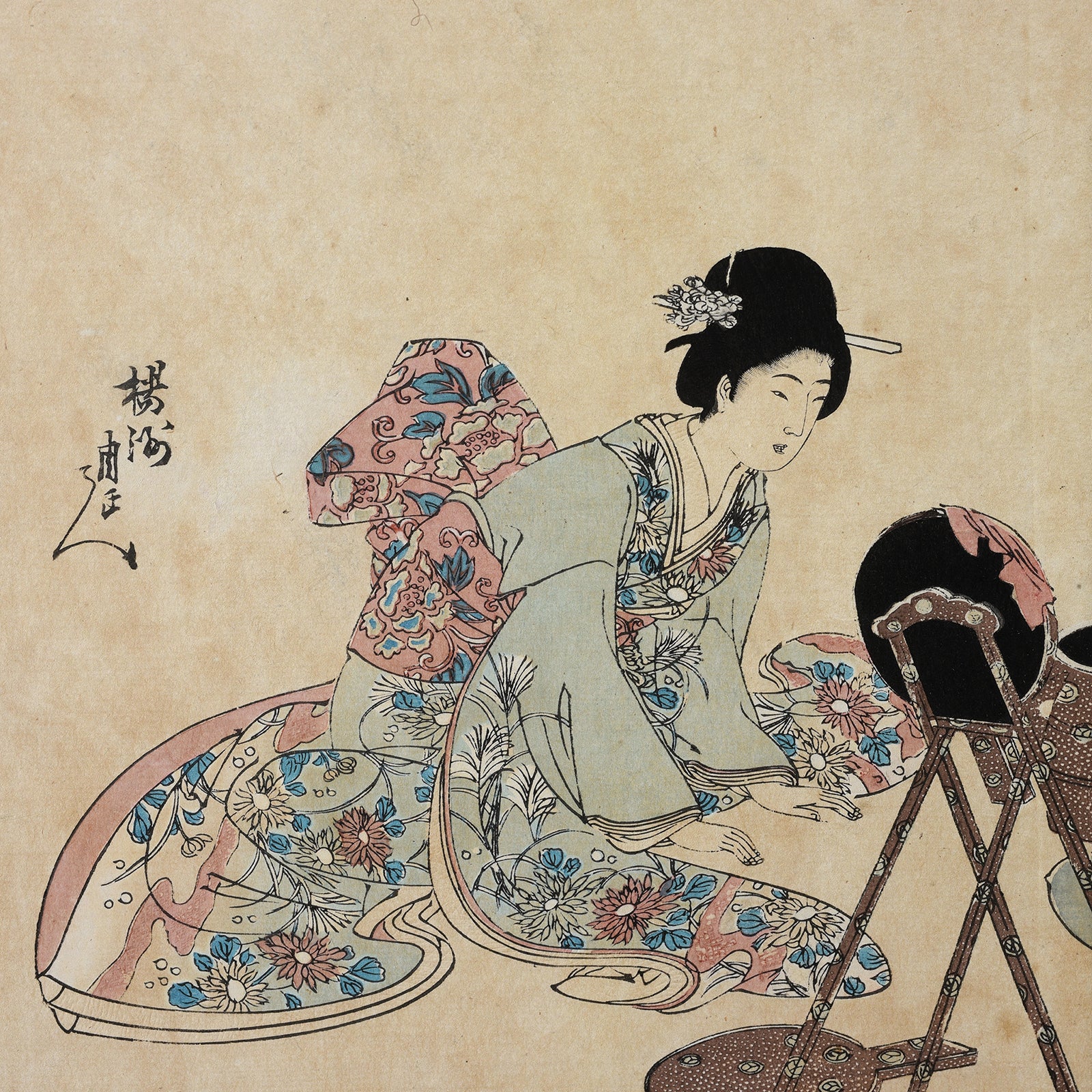 'Hair Styling' Woodblock Triptych By Chikanobu - Image 9