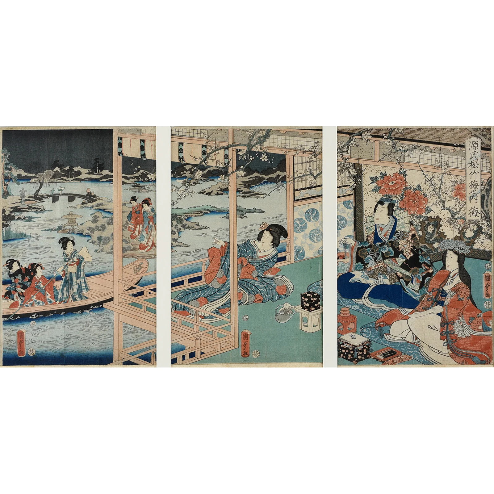 Framed Japanese Triptych Woodblock Print By Utagawa Kunisada II - Image 2
