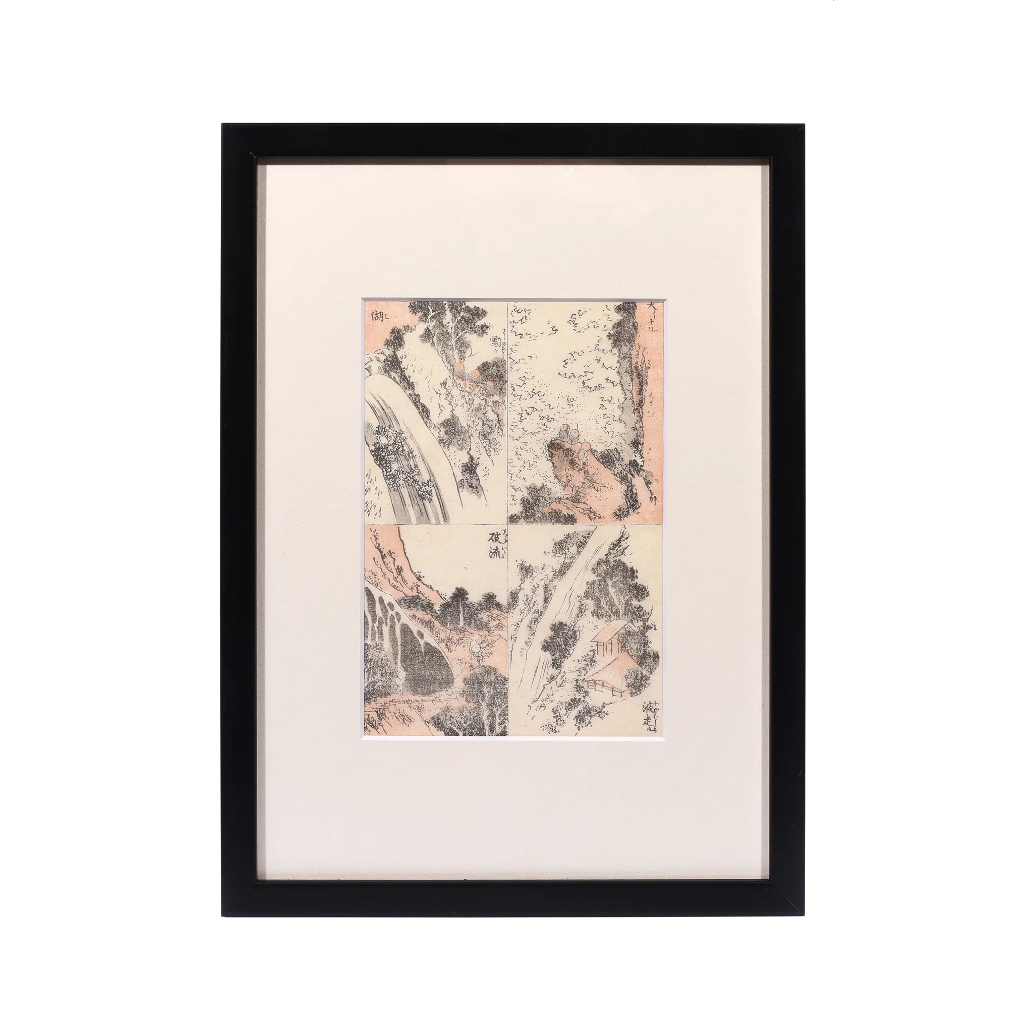 Japanese Waterfalls Manga Woodblock Print By Hokusai - 19thC