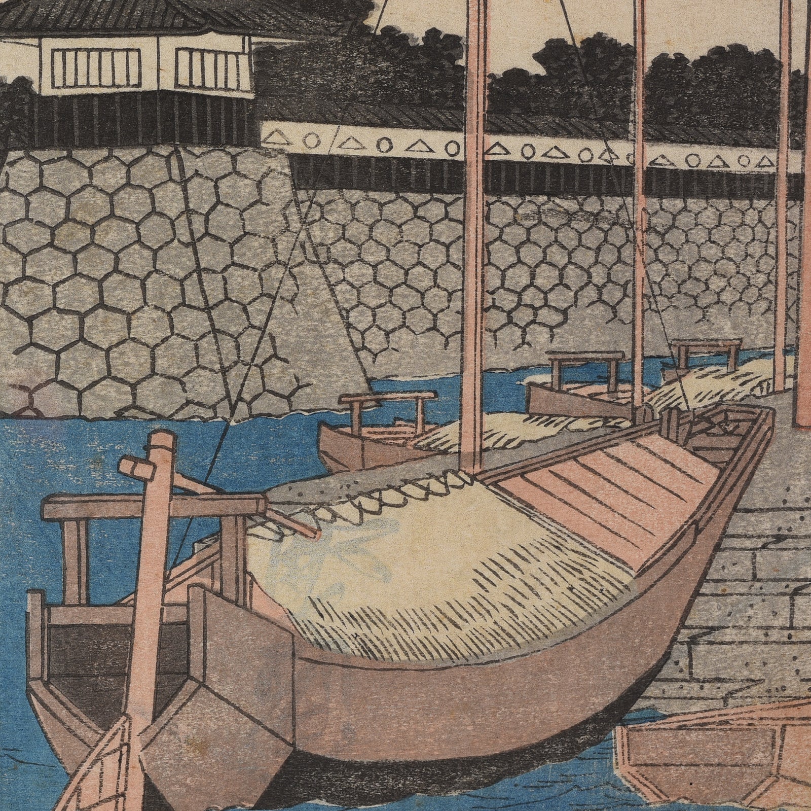 'Kuwana: Sea Ferry Terminal at Shichiri' Woodblock Print by Hiroshige - Image 4