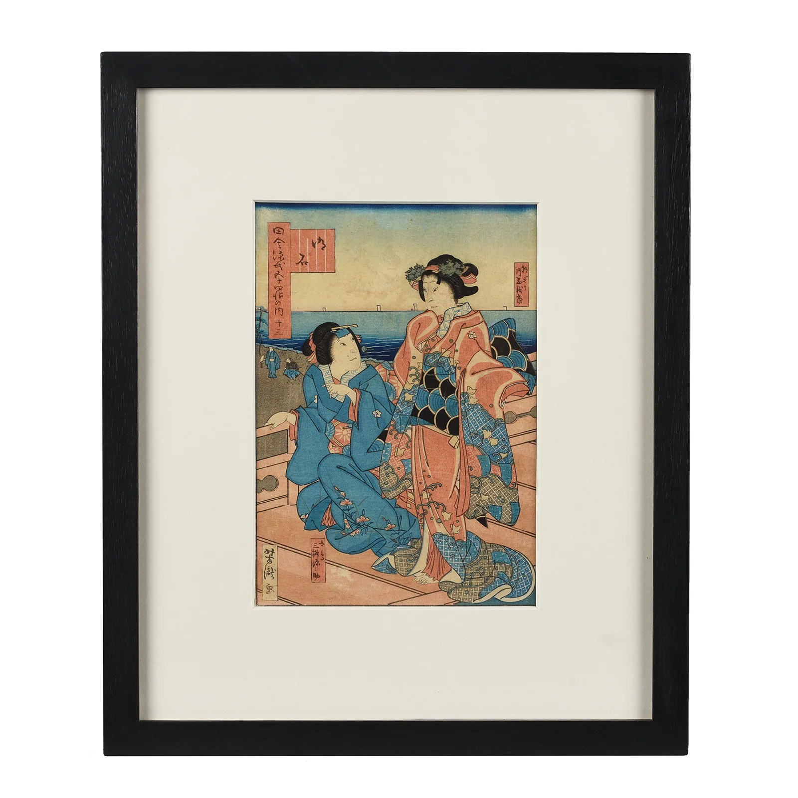 Framed Ukiyo-e Woodblock Print Oban by Yoshitsuya - Ca 1850