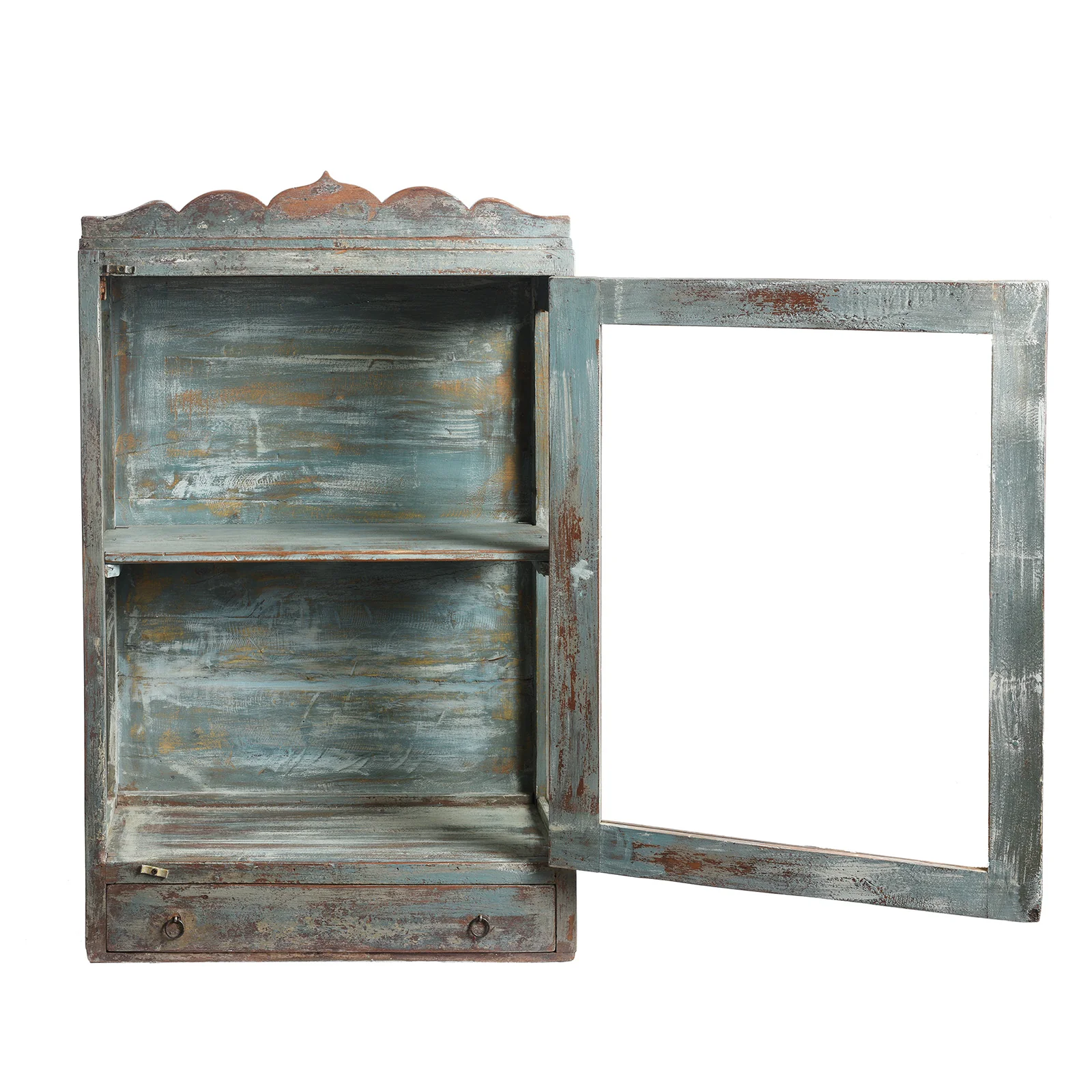Blue Painted Glazed Large Wall Cabinet - Ca 1920 - Image 2