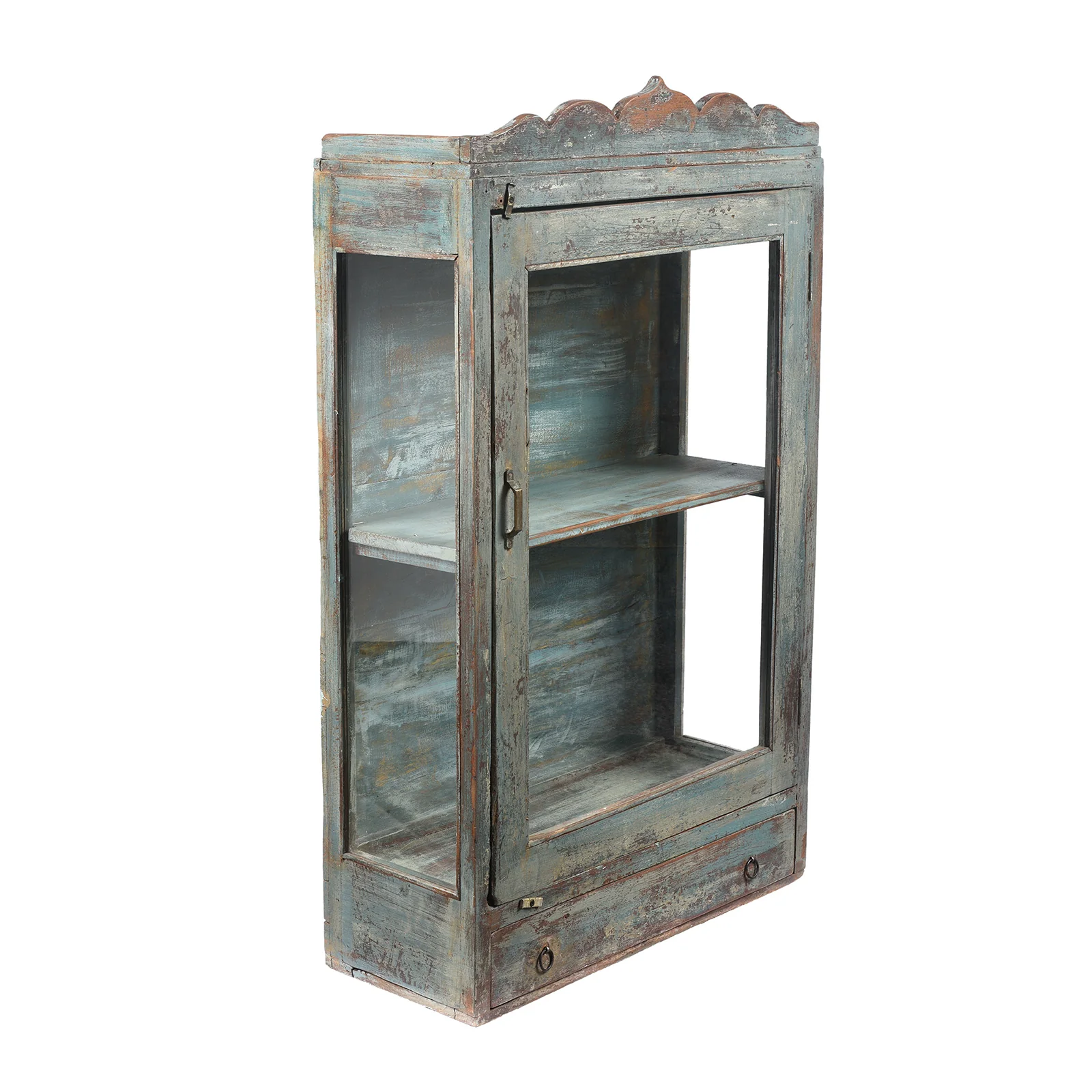Blue Painted Glazed Large Wall Cabinet - Ca 1920 - Image 3