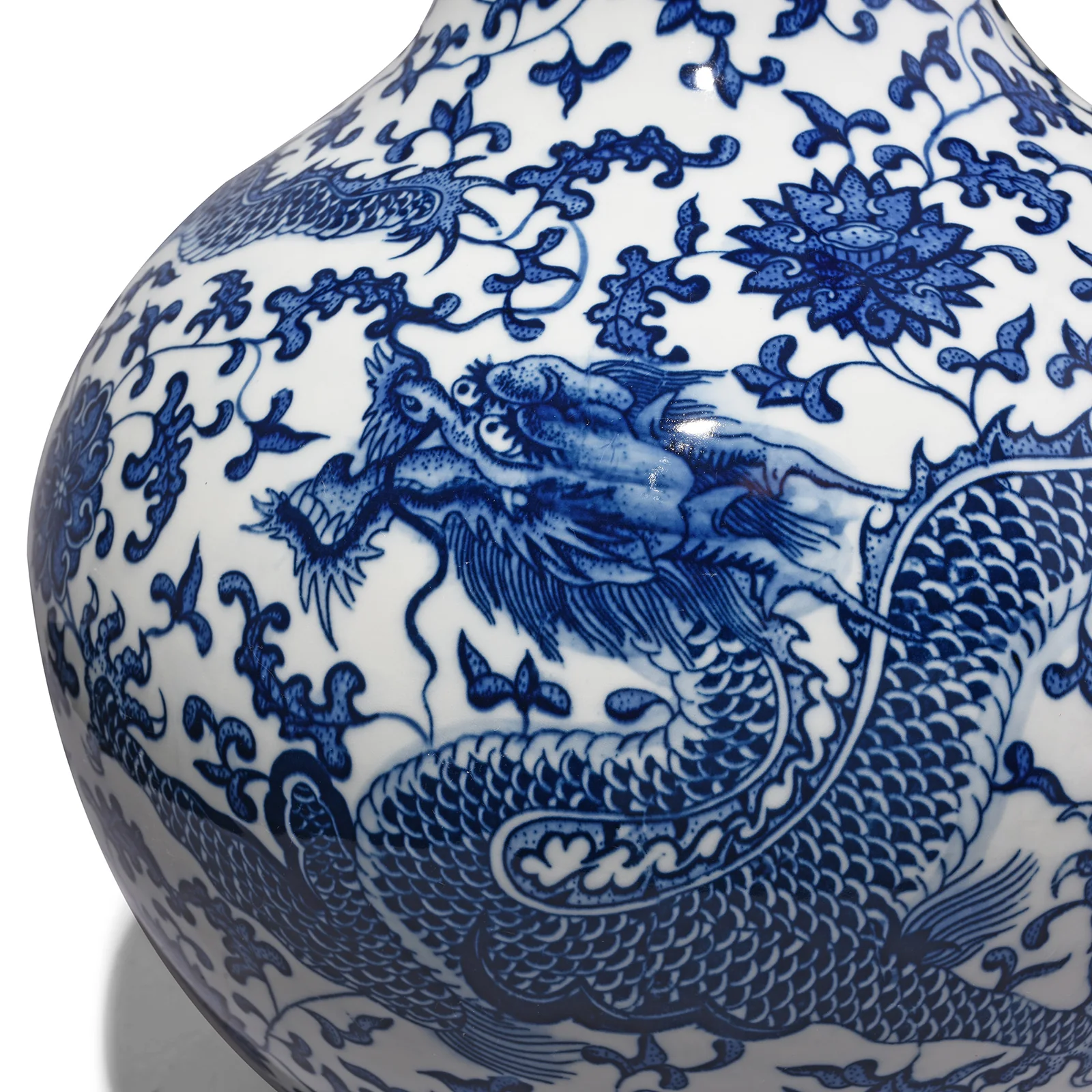 Large Blue & White Porcelain Tianqiuping Vase - Dragons - Image 2