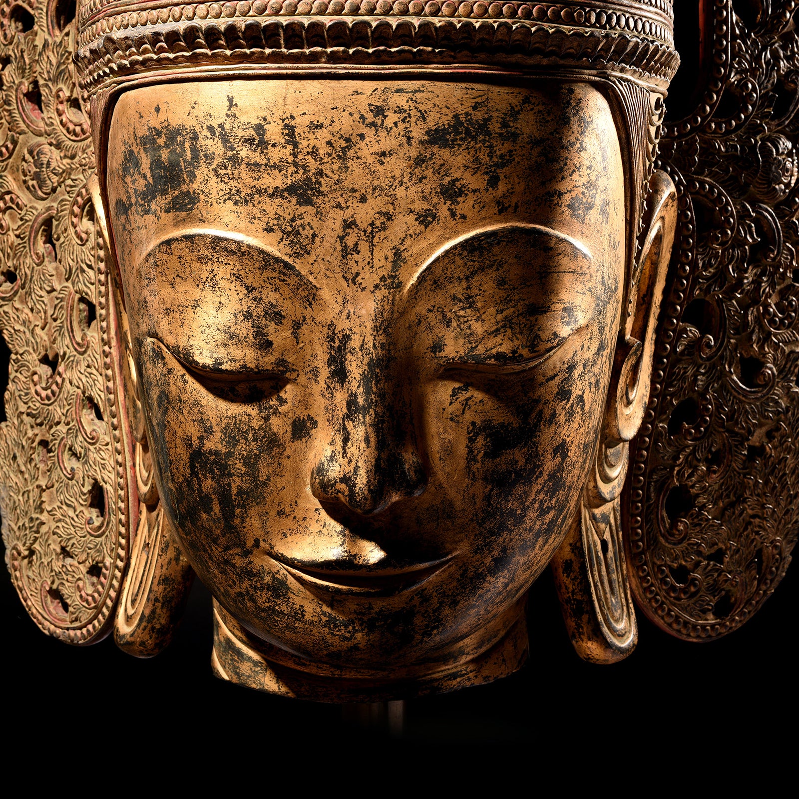 Large Gilt Burmese Crowned Buddha Head - Ca 1960 - Image 5