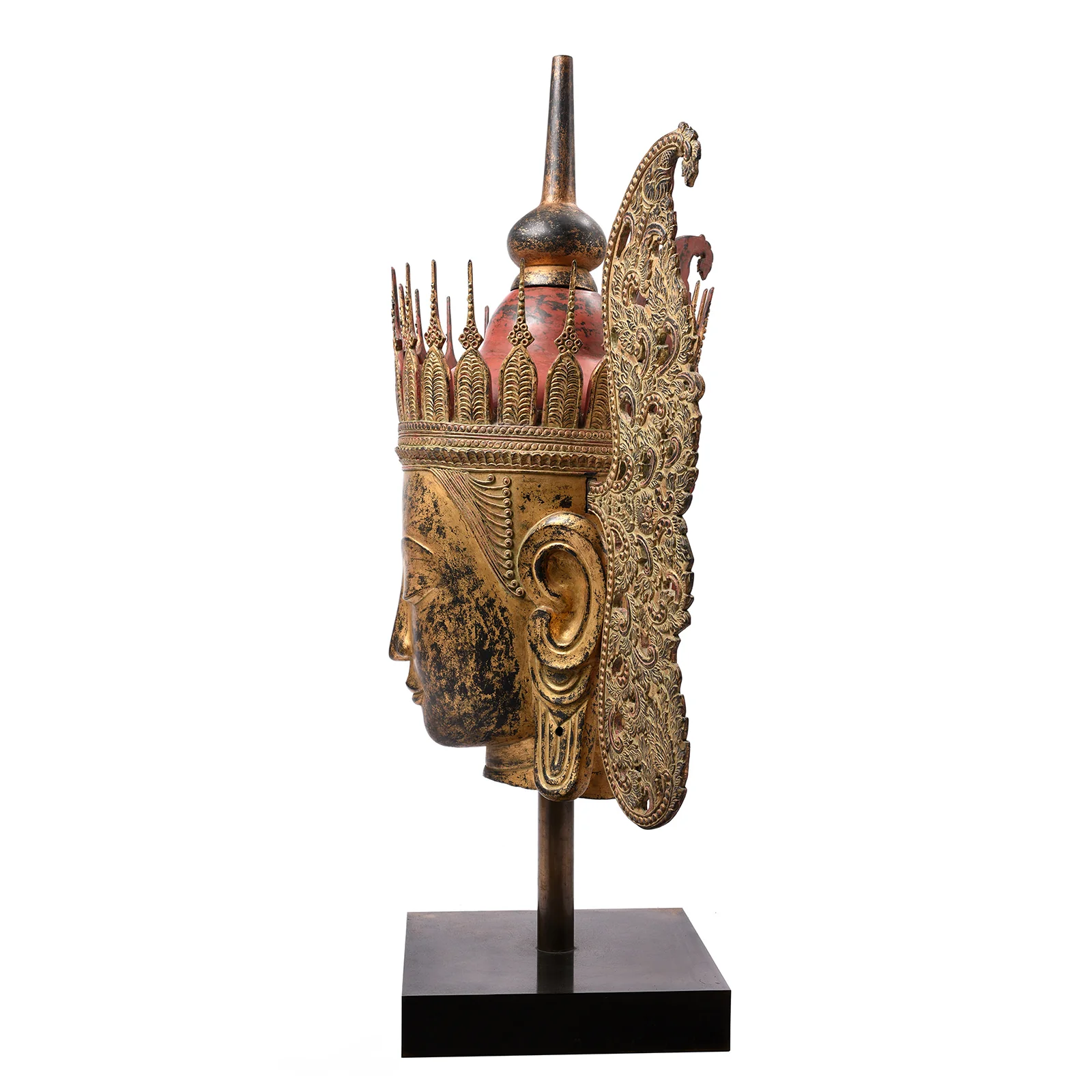 Large Gilt Burmese Crowned Buddha Head - Ca 1960 - Image 6