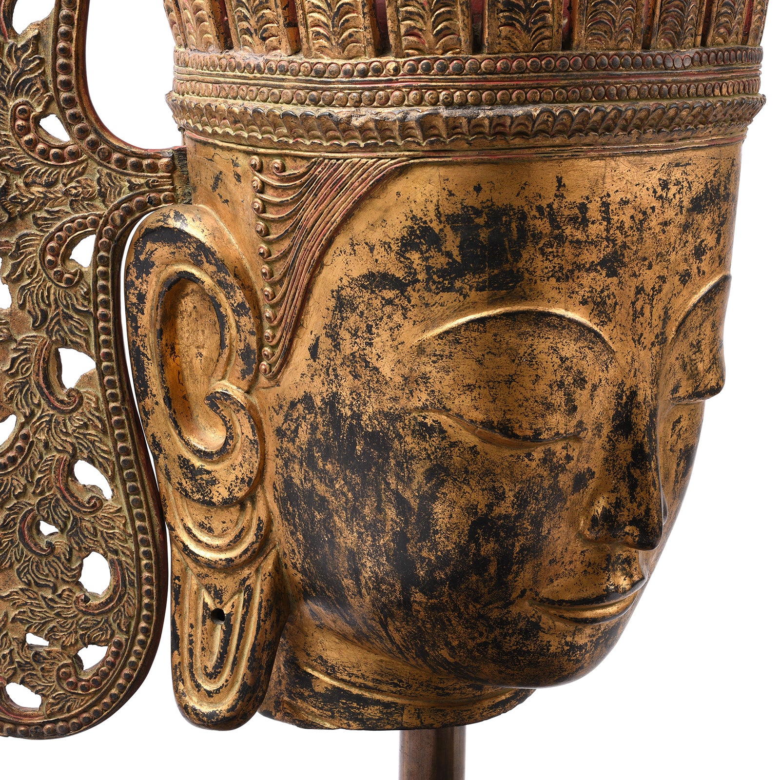Large Gilt Burmese Crowned Buddha Head - Ca 1960 - Image 8