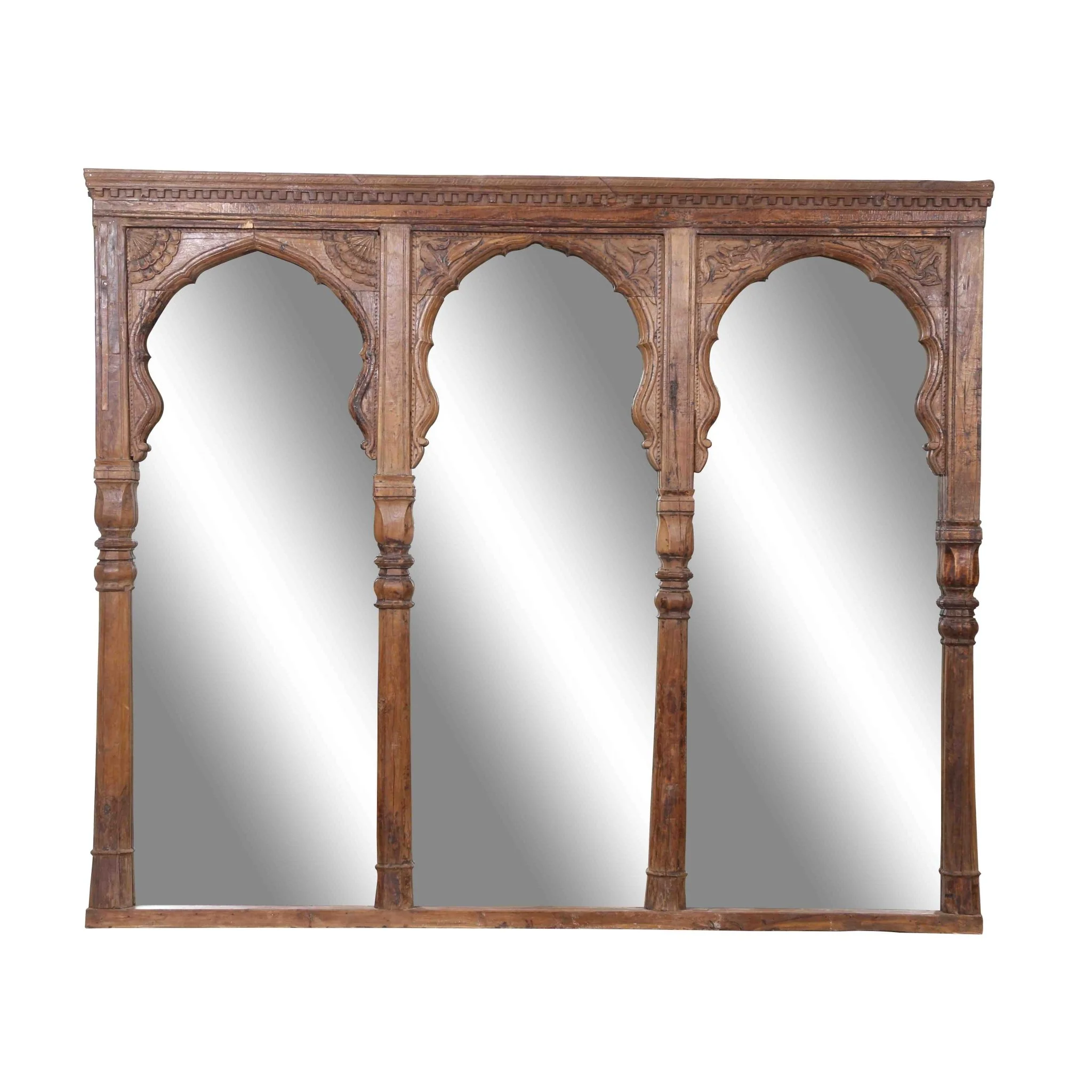 Large Indian Triple Mughal Arch Window Mirror - 19thC