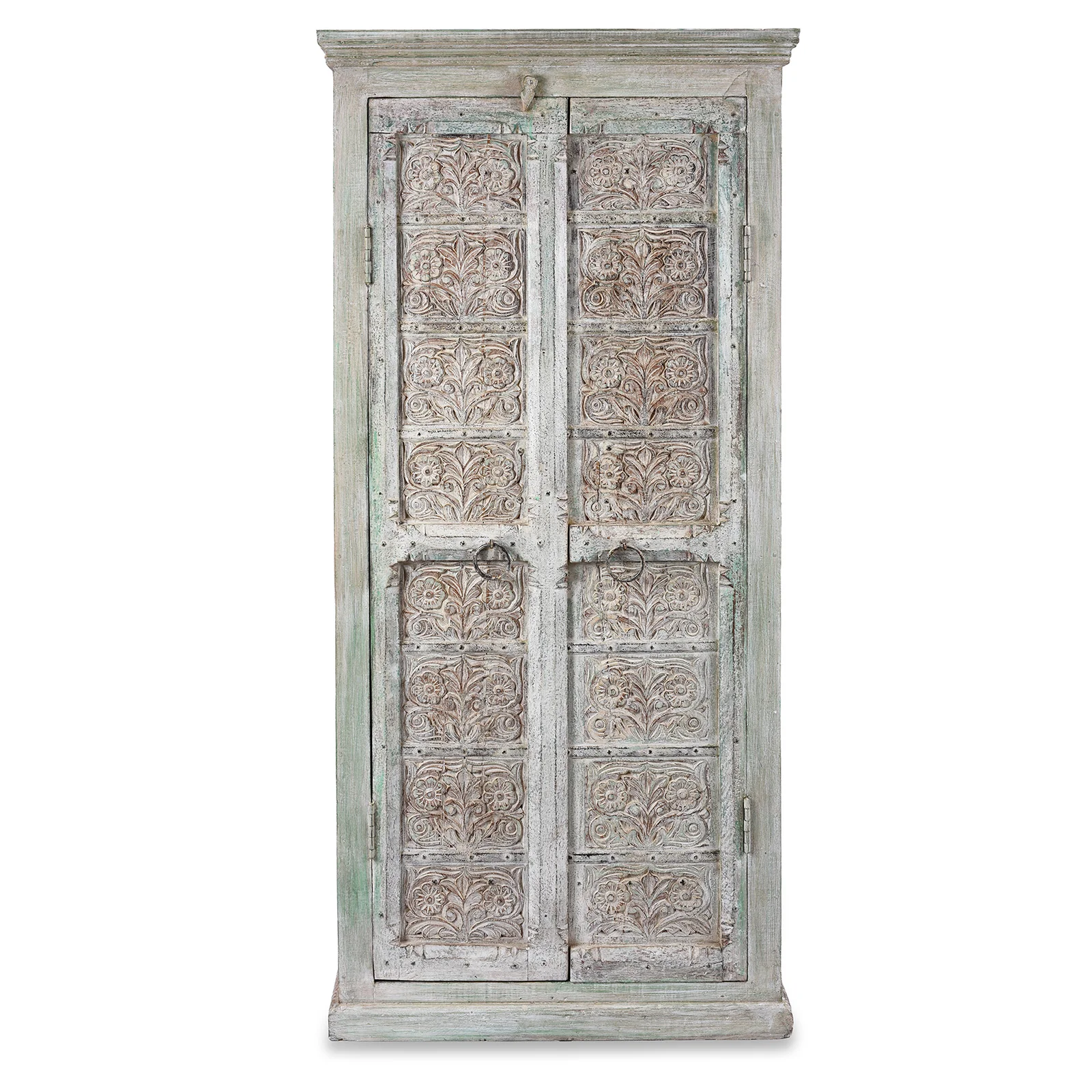 Painted Carved Cabinet Made From Reclaimed Teak Doors
