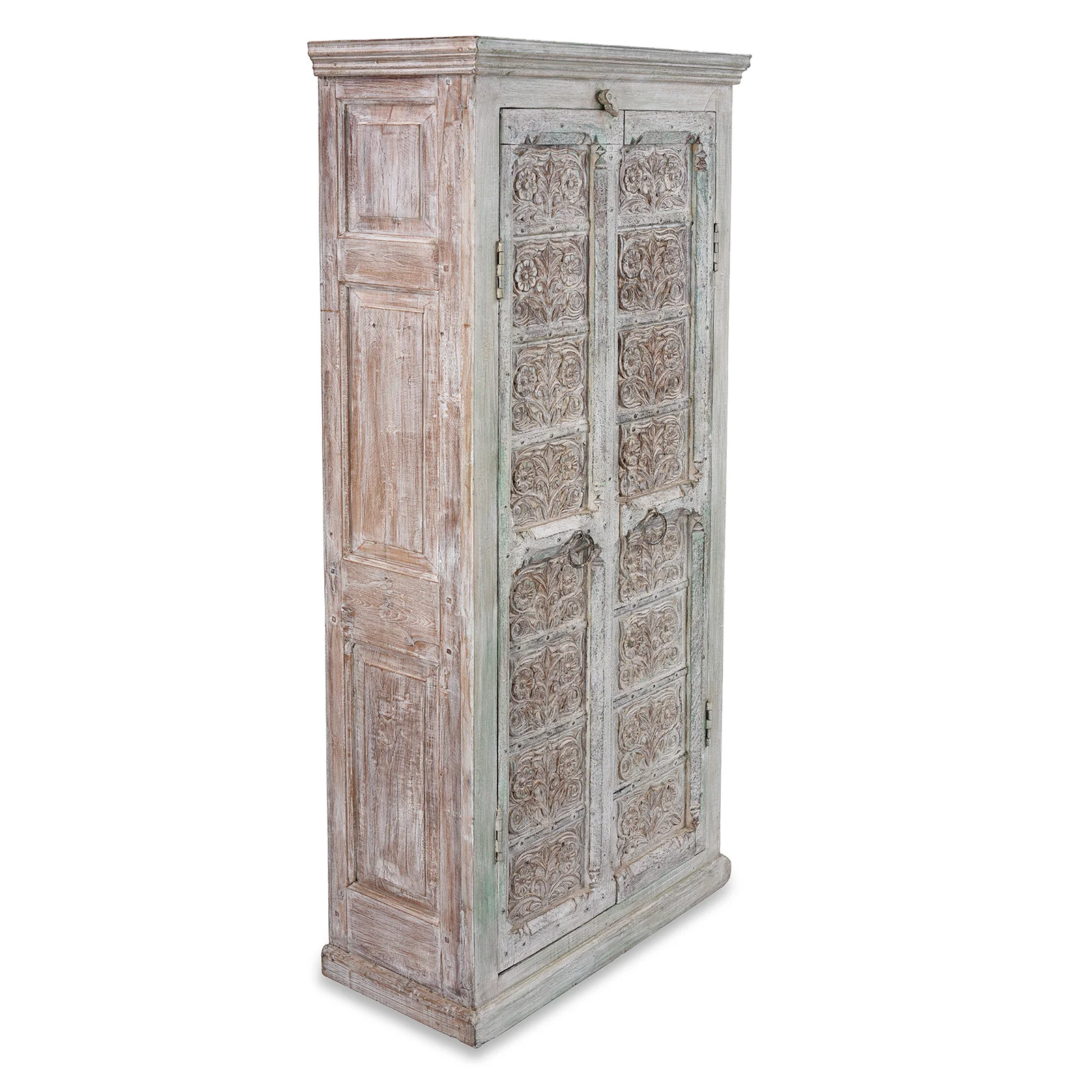 Painted Carved Cabinet Made From Reclaimed Teak Doors - Image 3