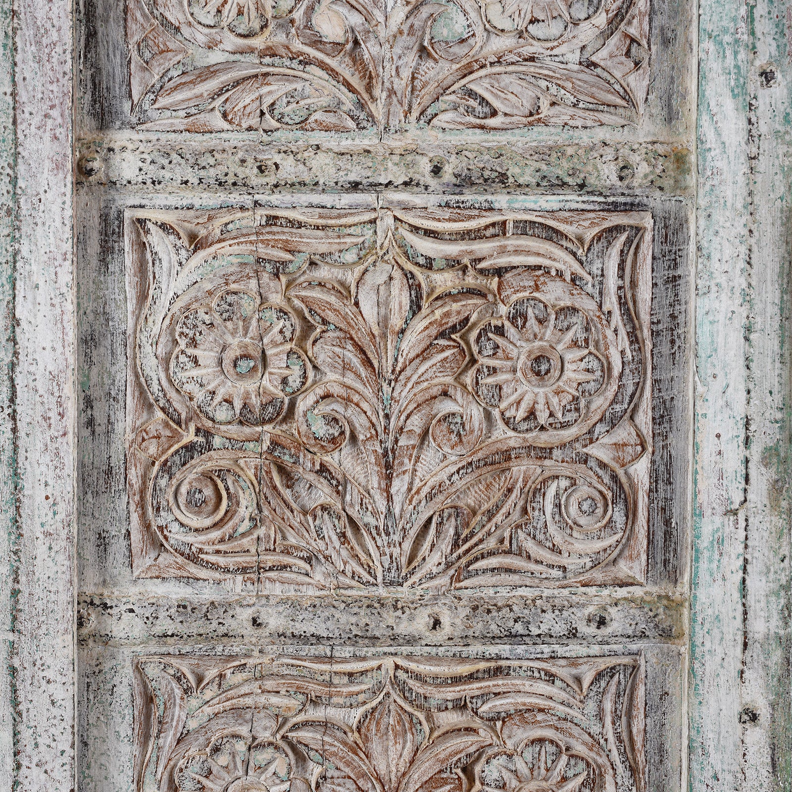 Painted Carved Cabinet Made From Reclaimed Teak Doors - Image 7