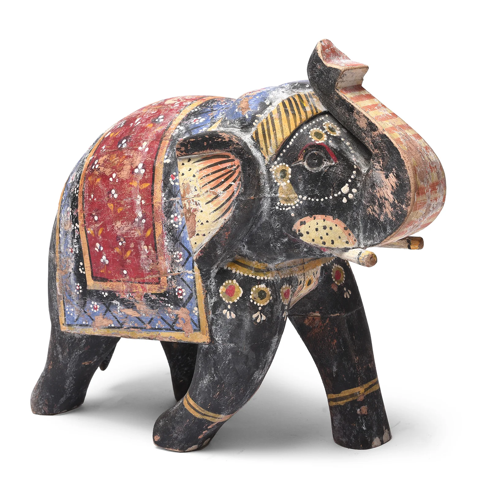 Large Painted Indian Elephant Figurine From Rajasthan