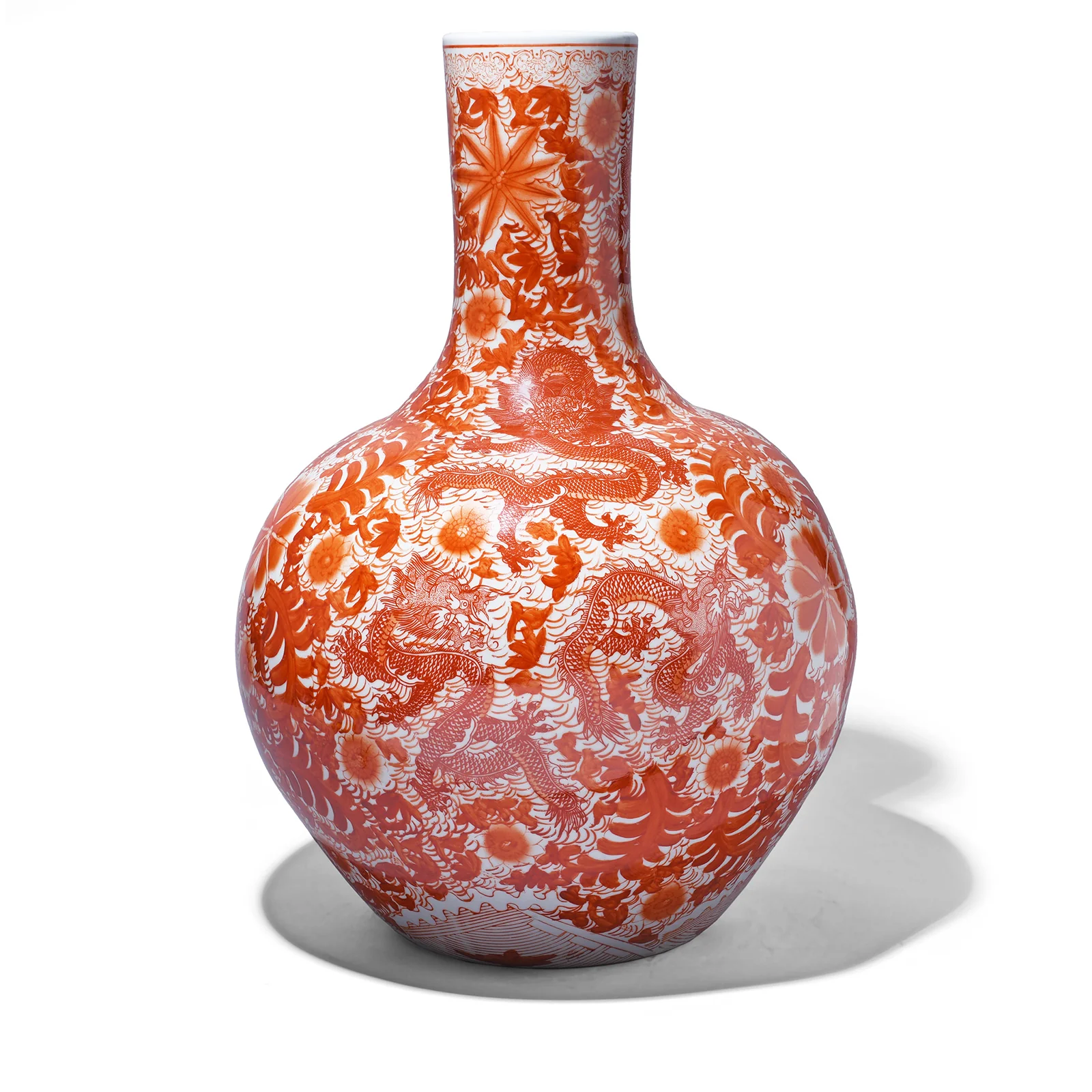 Large Porcelain Tianqiuping Dragon Vase - Kangxi Orange