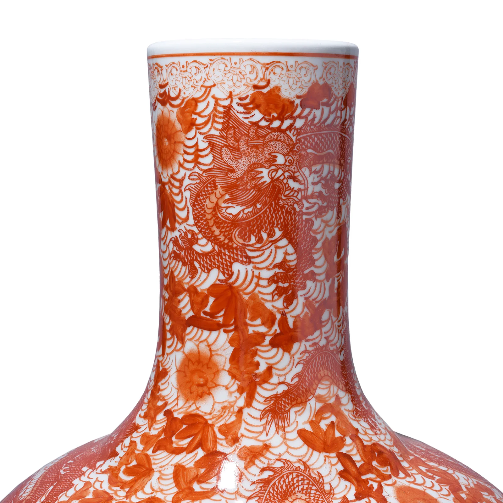 Large Porcelain Tianqiuping Dragon Vase - Kangxi Orange - Image 3