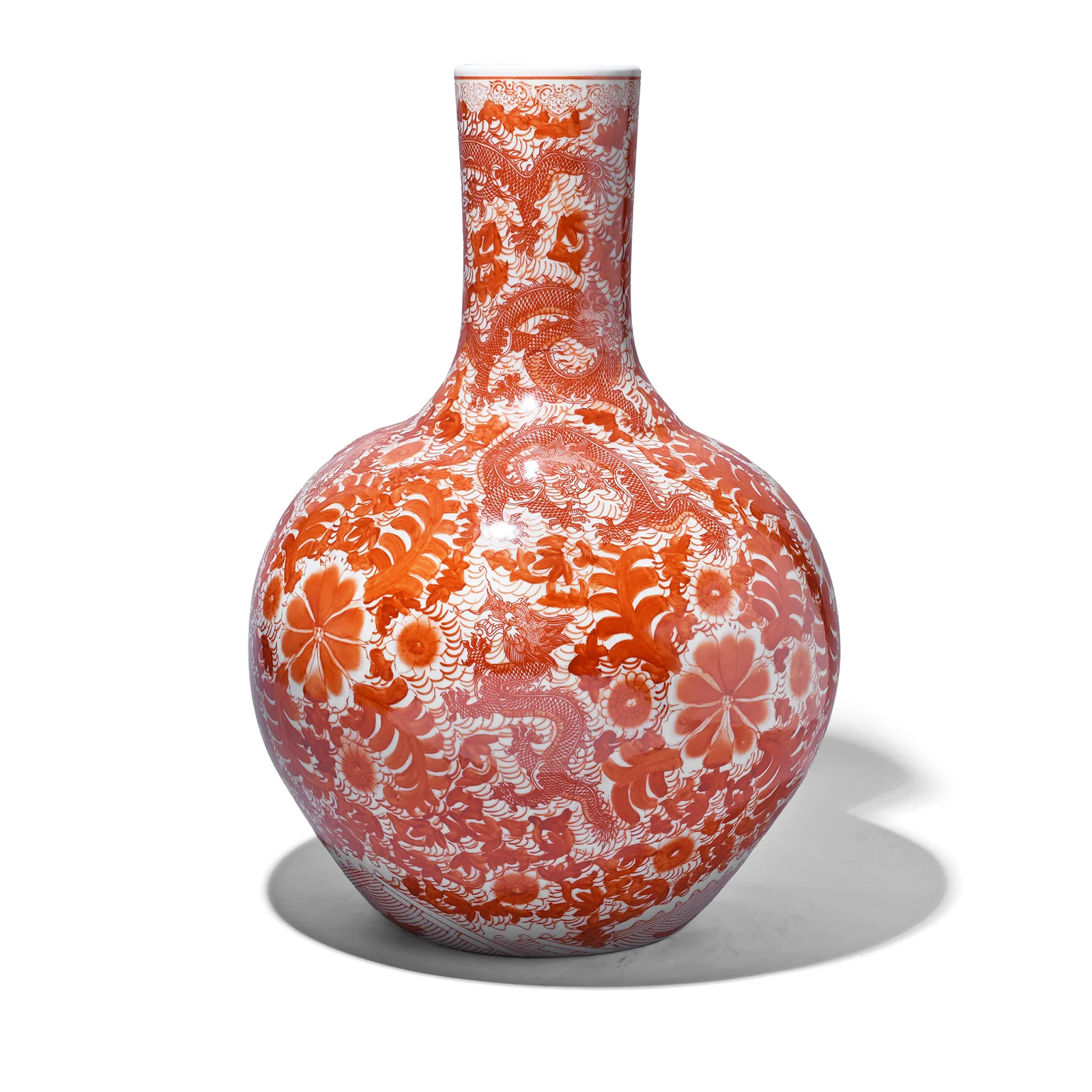 Large Porcelain Tianqiuping Dragon Vase - Kangxi Orange - Image 4