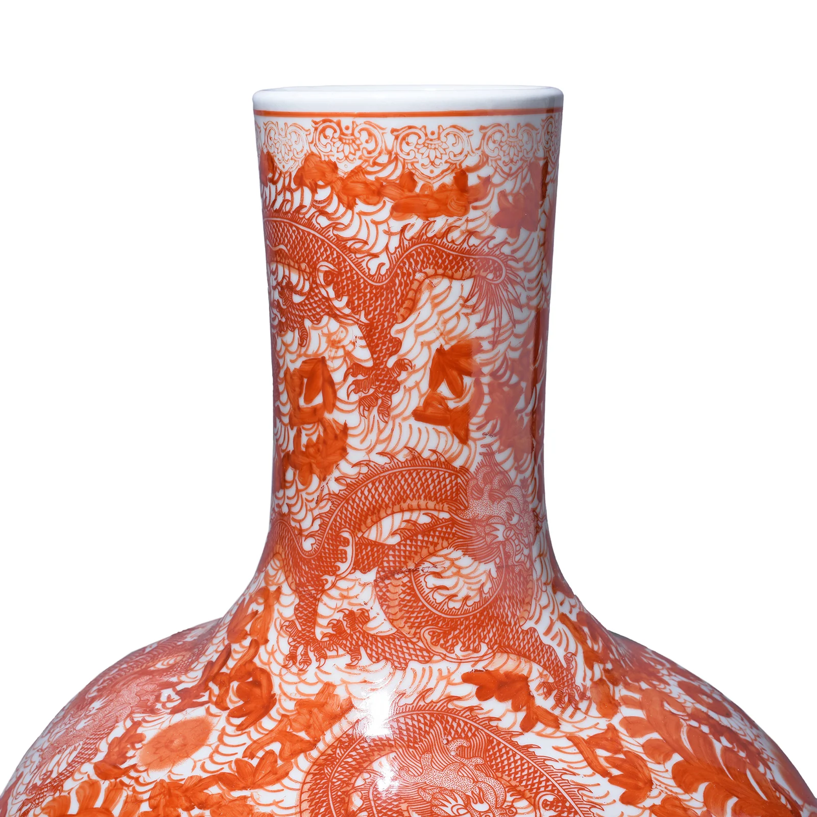 Large Porcelain Tianqiuping Dragon Vase - Kangxi Orange - Image 5