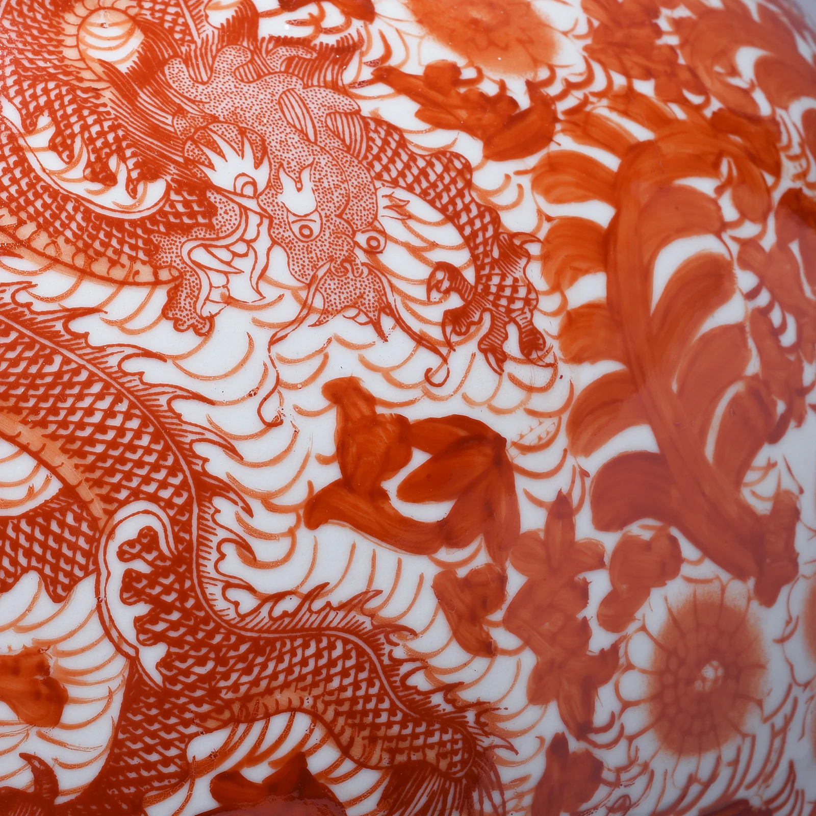 Large Porcelain Tianqiuping Dragon Vase - Kangxi Orange - Image 6