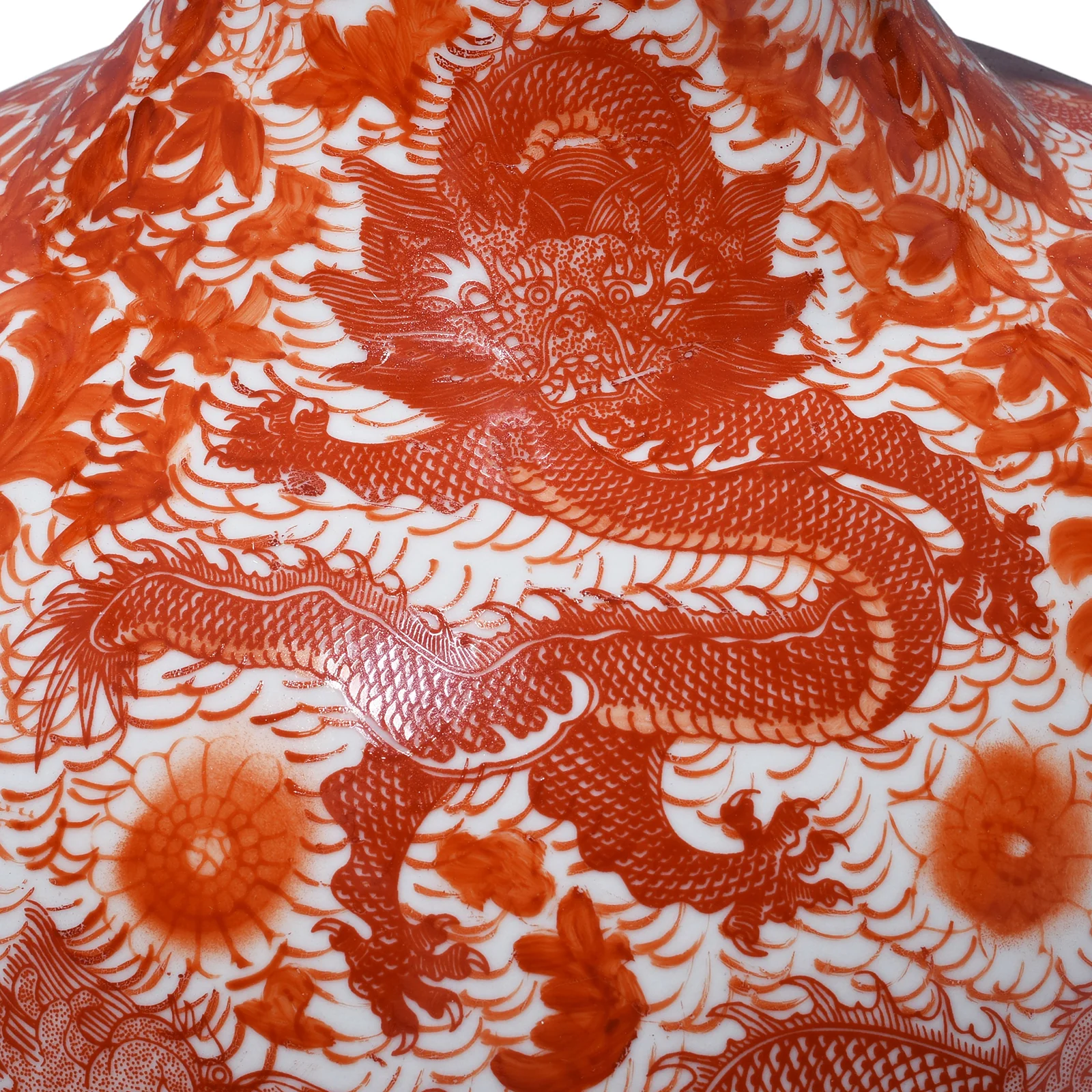 Large Porcelain Tianqiuping Dragon Vase - Kangxi Orange - Image 7