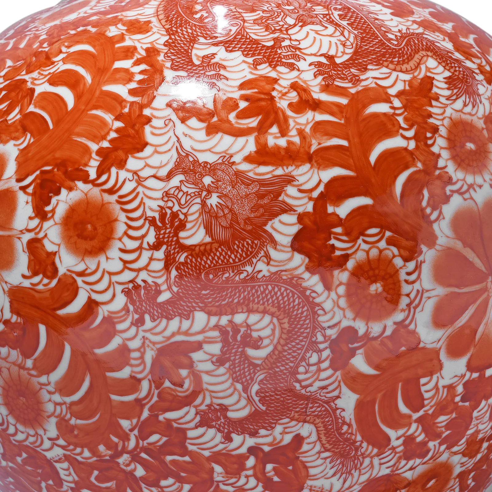 Large Porcelain Tianqiuping Dragon Vase - Kangxi Orange - Image 8