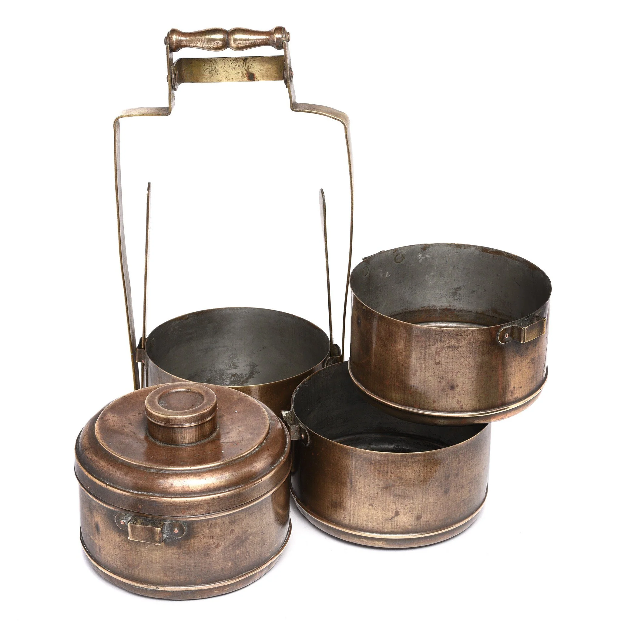 Large Vintage Brass Tiffin Box Set From India - Ca 80 Yrs Old - Image 2