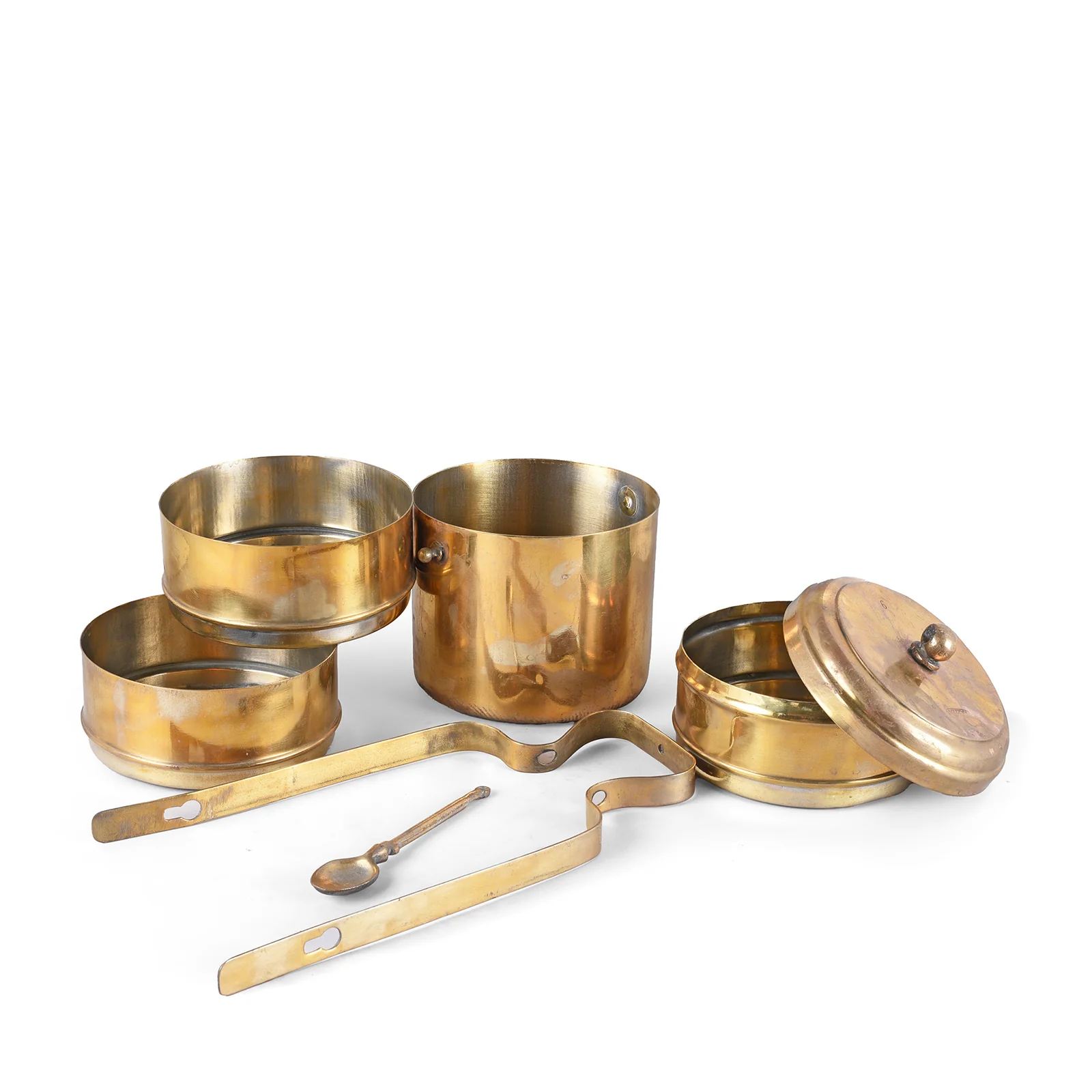 4 Tier Brass Tiffin Box With Spoon - Ca 1930 - Image 2