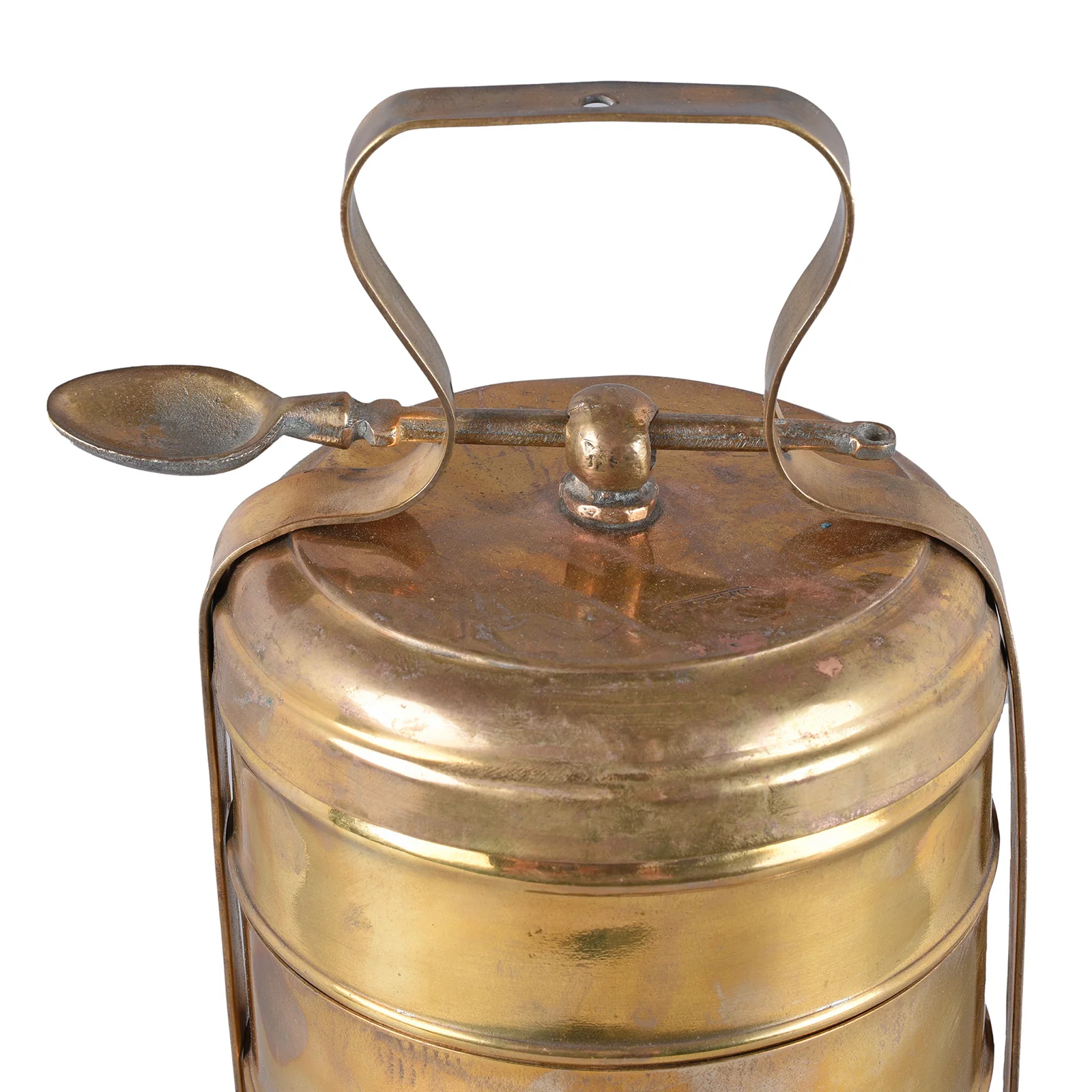 4 Tier Brass Tiffin Box With Spoon - Ca 1930 - Image 3
