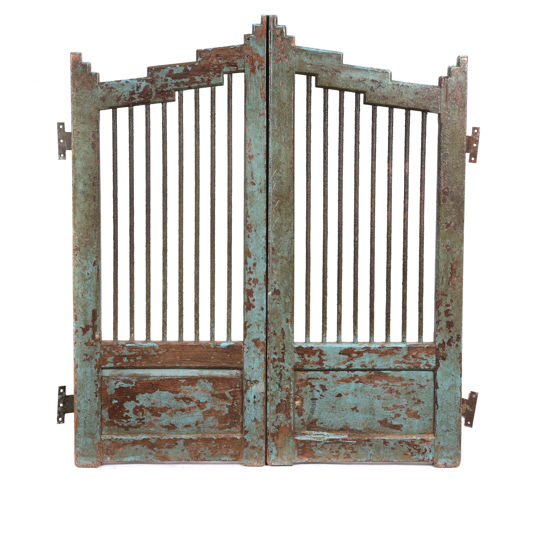 Light Blue Painted Teak Dog Gate From Gujarat - 19thC