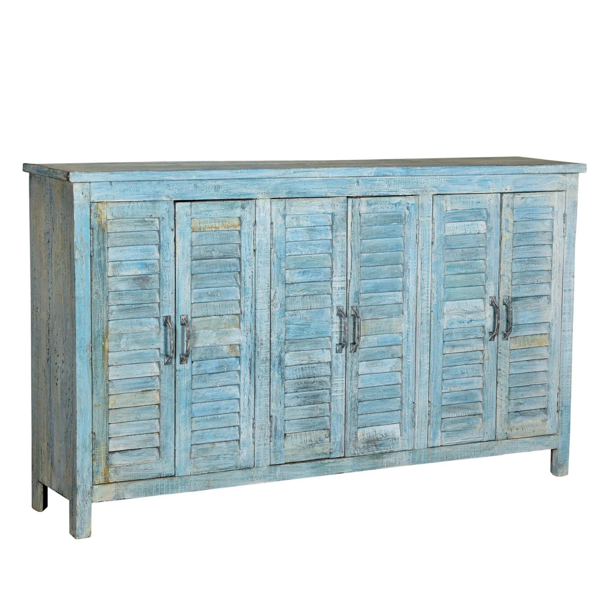 4 Door Louvre Sideboard - Blue Painted Reclaimed Teak - Image 2