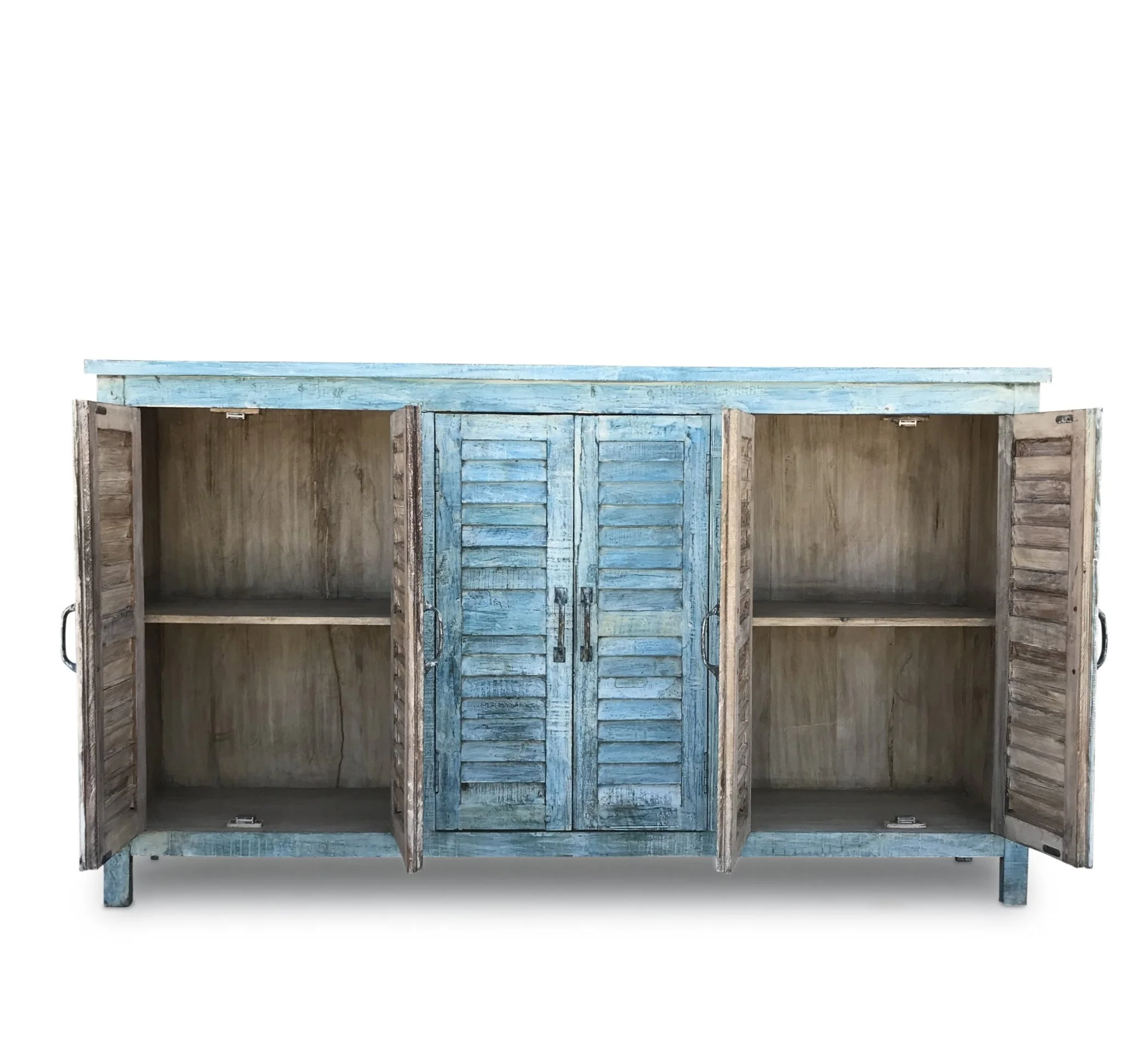 4 Door Louvre Sideboard - Blue Painted Reclaimed Teak - Image 4