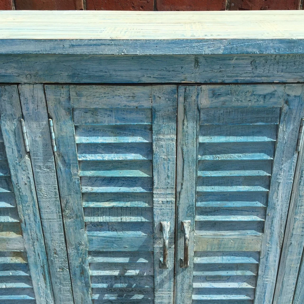 4 Door Louvre Sideboard - Blue Painted Reclaimed Teak - Image 7